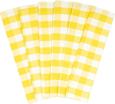 Yellow Dish Towels - Highly Absorbent, Lint-Free, 100% Cotton, Large Size, 30"x20", 6 Pack, Soft Fabric Yellow Kitchen Towels - Durable and Versatile Tea Towels Set with Hanging Loop 6 Pack