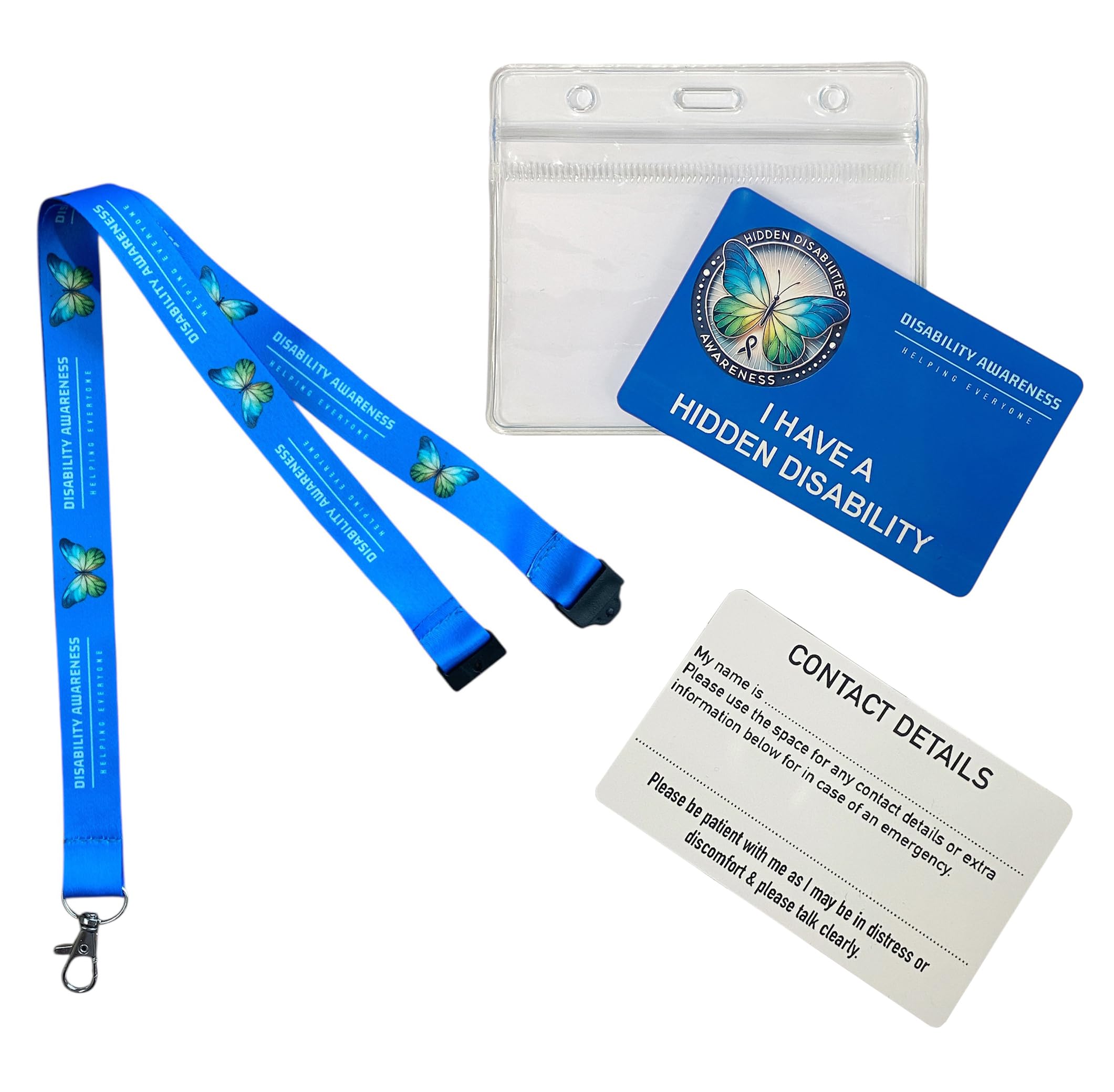 Blue Hidden Disability Lanyard with Butterfly Symbol – from Quantum Leap | Includes Waterproof Zip Lock Pocket & Printed Hidden Disability Card — image 1