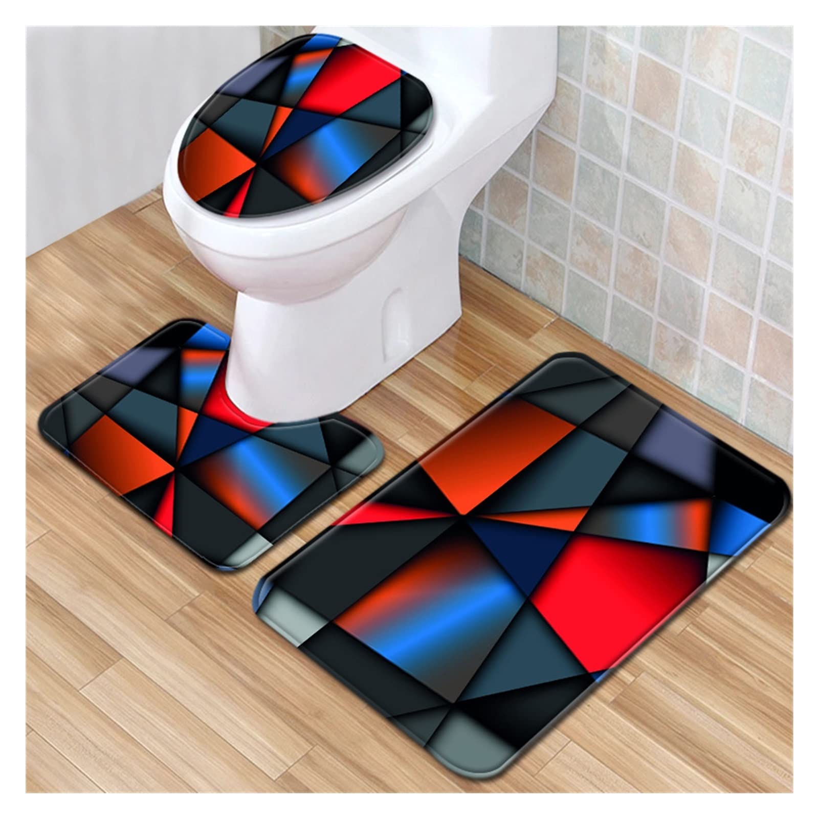 Tapetes de baño para baño Colorido patrón geométrico a rayas alfombra de baño alfombra de baño alfombra de baño antideslizante juego de alfombrillas de baño inodoro de tres piezas