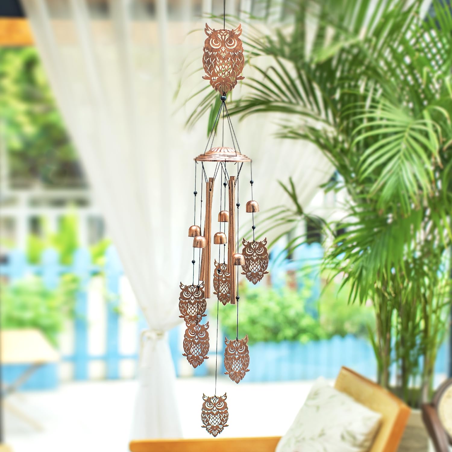 Windspiel mit Eulen, Geschenke mit Eulen für Frauen/Männer/Mutter/Frau/Oma, Geburtstagsgeschenk, Gedenkgeschenk, Metall-Windspiele für draußen/drinnen, Rasen, Terrasse, Veranda, Hof, Gartendeko