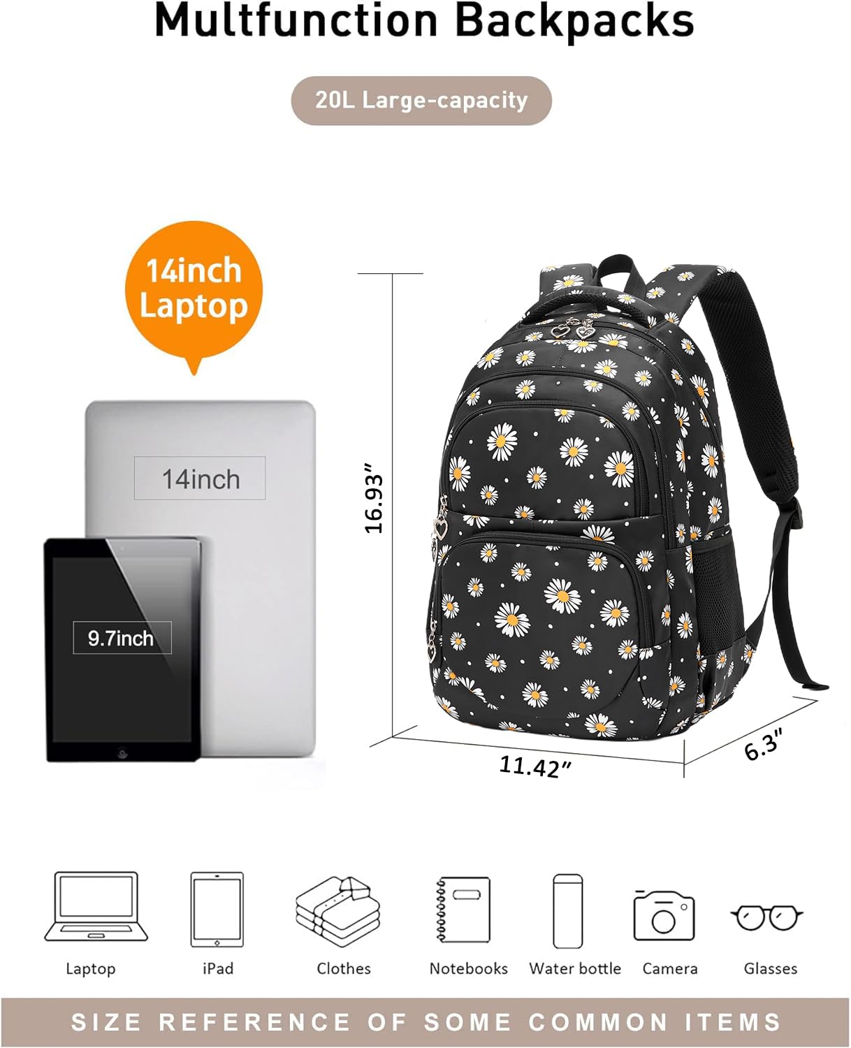 Createy Girls Backpack, Daisy Backpack for Girls School Bags Elementary Bookbags Primary School Backpack Kids Backpack with Lunch Box and Pencil Case