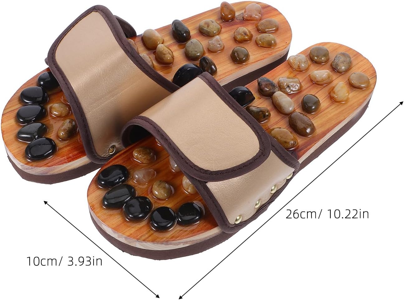 Pebble Massage Slippers with Acupoint Stimulation, Foot Massager Sandals Size 41-42, Brown Stone Pressure Point Foot Spa for Home and Outdoor Therapy