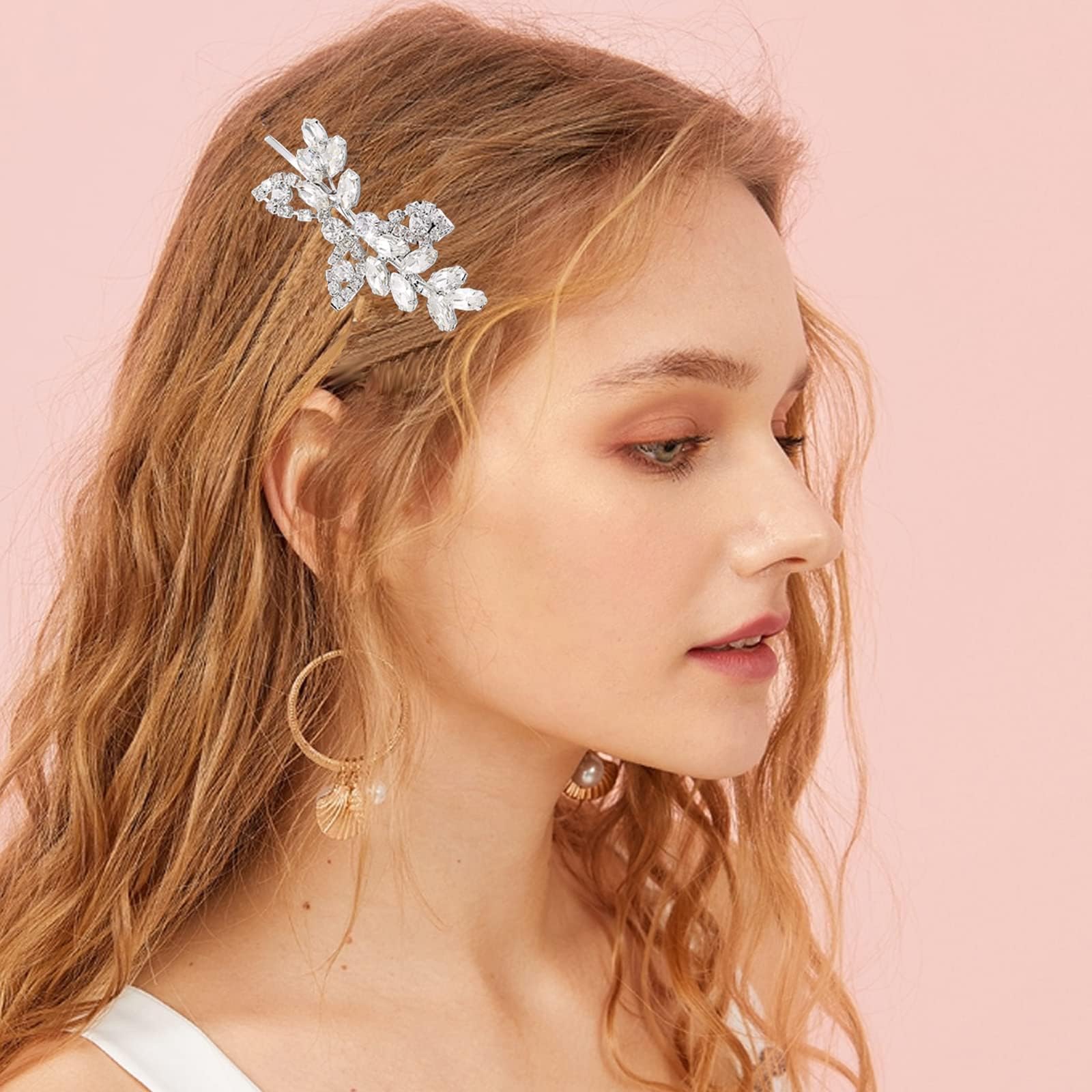 Barrette à Cheveux Fleur Argentée – Strass Et Opale – Métal Argenté – NY Fashion Accessories
