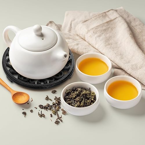 Miniatura 7 de Coloch 2 Pack Cast Iron Trivet with Pegs, 4.6 Inch Round Metal Trivet with Vintage Patterns Rustproof Hot Pot Holder Pads for Serving Hot Dishes,