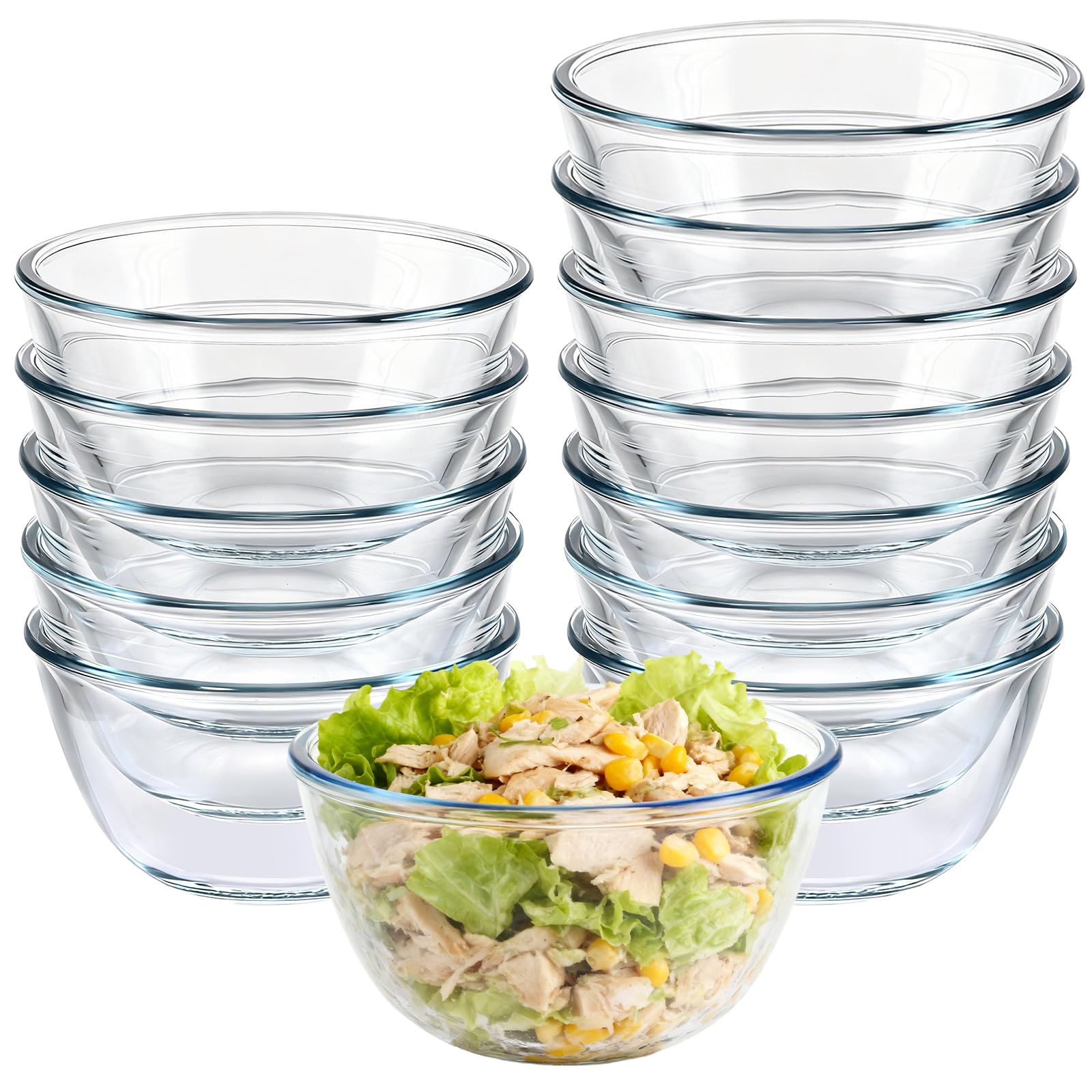 12 Pièces Saladier Verre 500 ml, Bols Salade Transparents 12,9 x 7 cm, Bol en Verre pour Fruits, Dessert, Accompagnements et Repas Quotidiens Maison