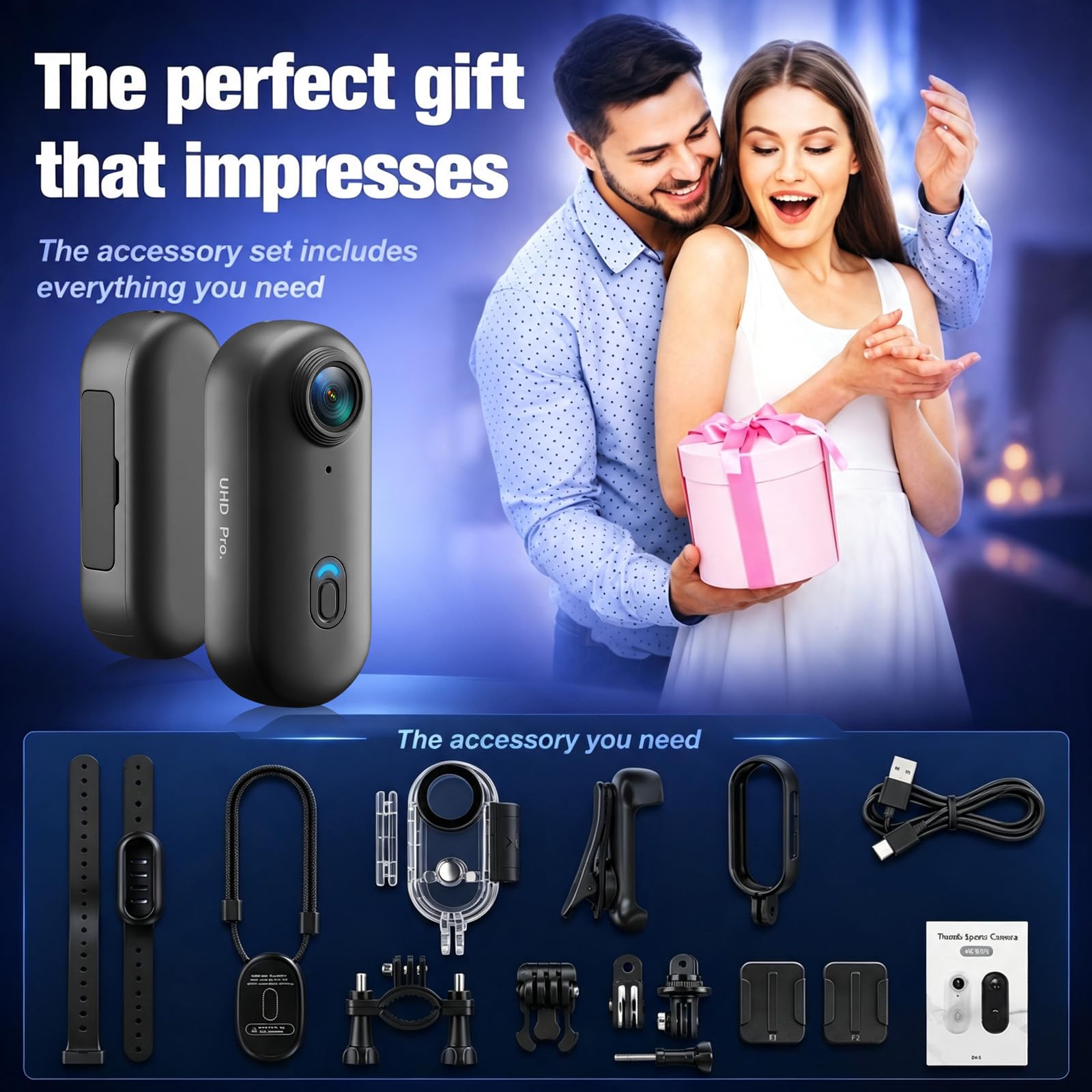 NHOPEEW Mini Telecamera 4K Body Cam con WiFi Action Cam Subacquea IP67 | Telecamera per Casco Moto, Videocamera Magnetica POV per Moto, Viaggi, Animali Domestici + Scheda TF 64GB