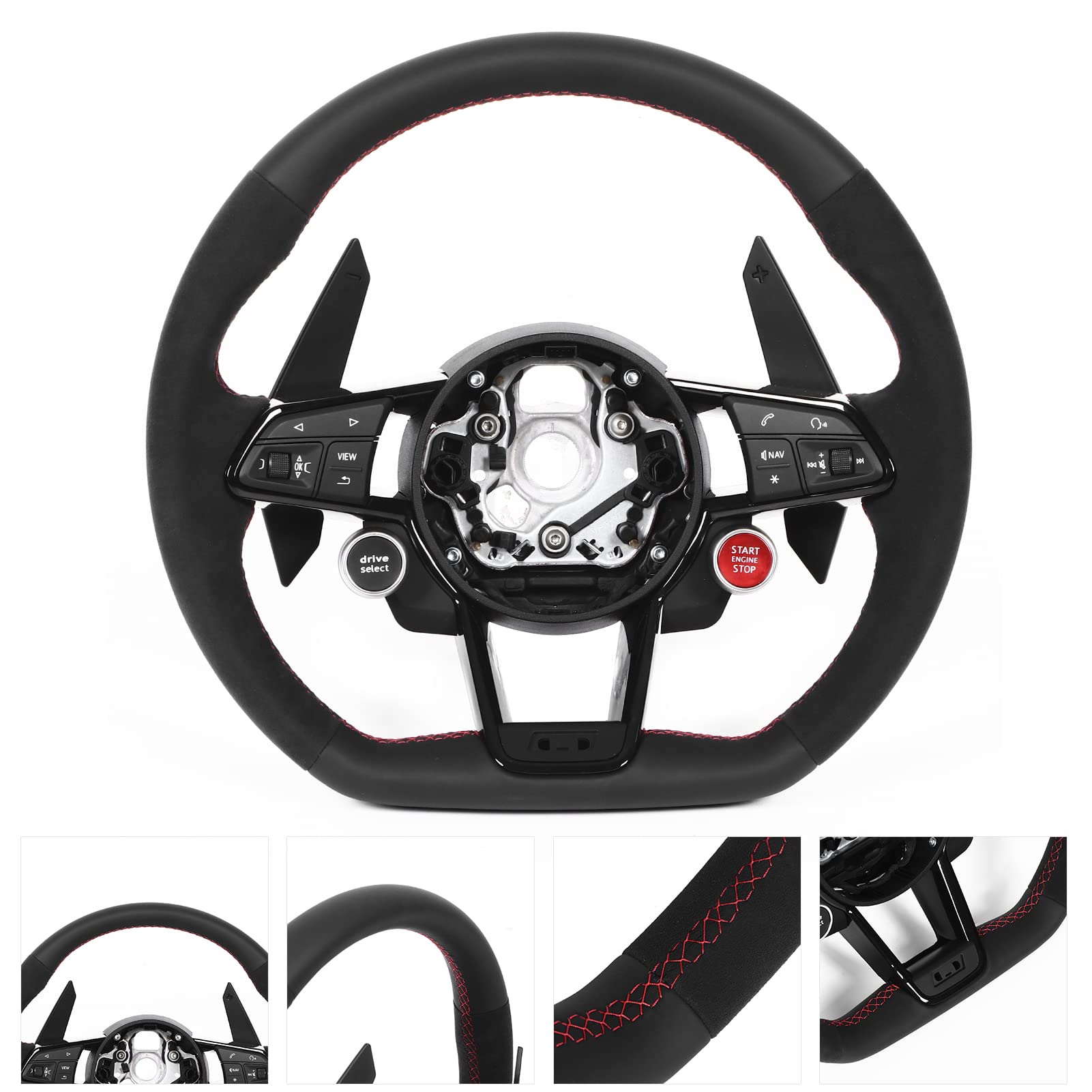 Gonetre Volante di Ricambio in Pelle Nappa con Fondo Piatto, Tipo D, Design da, Incluso Pulsante Start Stop e Pulsante di Selezione Guida per RS3 RS4 RS5 RS6 RS7 TT Modelli Dal 2010