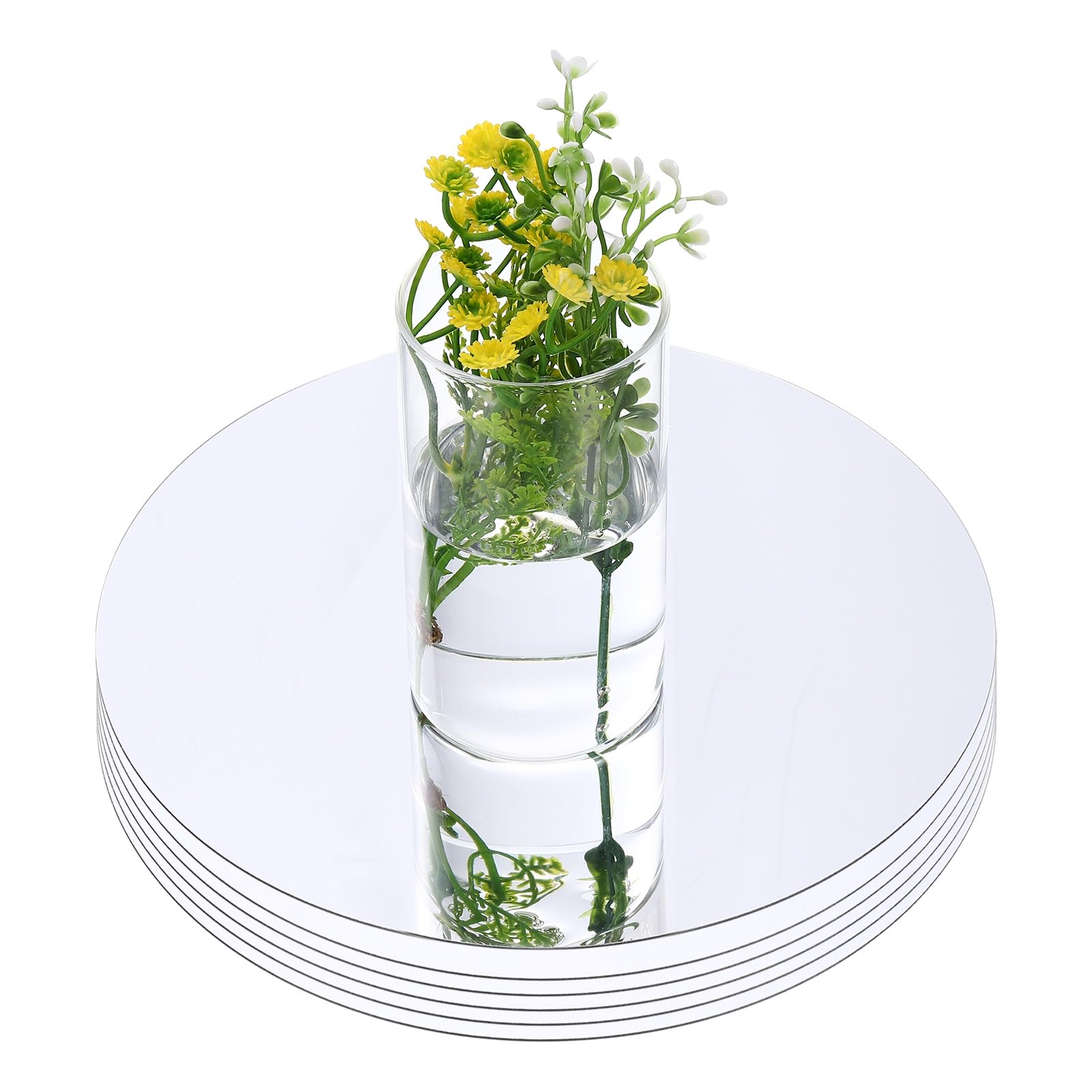sourcing map 6 Pack 12 Inch Mirror Centerpieces for Tables, Round Mirrors for Centerpieces, Table Plate Tray Self Adhesive Acrylic for Wedding Party Crafts Home Wall Decor, Silver