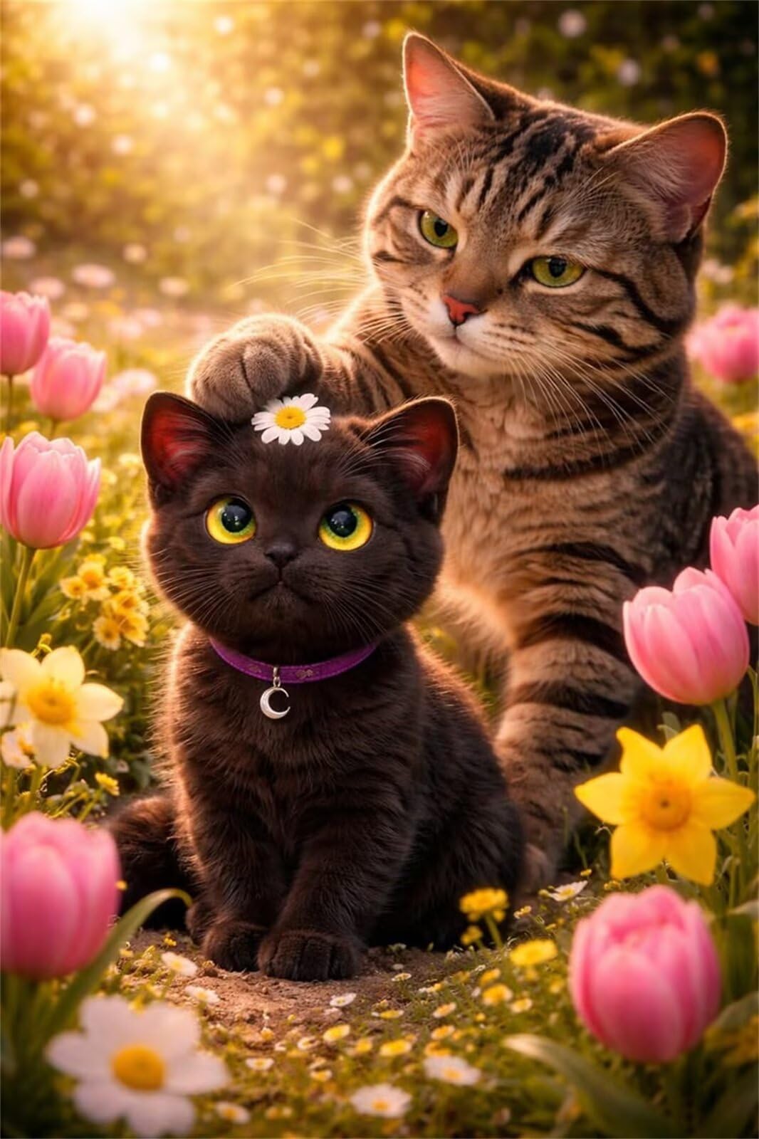 Puzzle 1200 Pezzi Gatto Tulipano Rosa Puzzle per Adulti, Difficile e Sfidante con Poster Idea Regalo per Appassionati Puzzle Classici