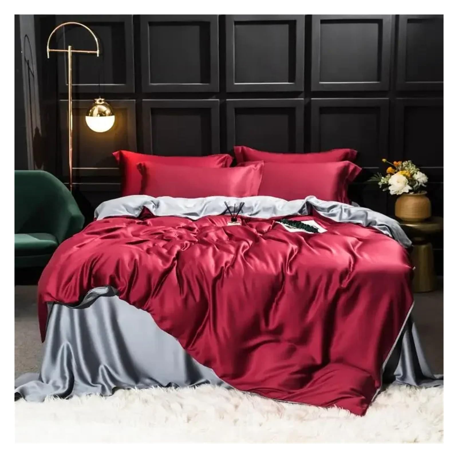 Sbcgfy B Luxury Silk Eauty Edding Set Silk Duvet Cover Flat Sheet Ed Linen Pillowcase Compatible With Ad Edult Set 4Pcs,Cotton Duvet,-Queen