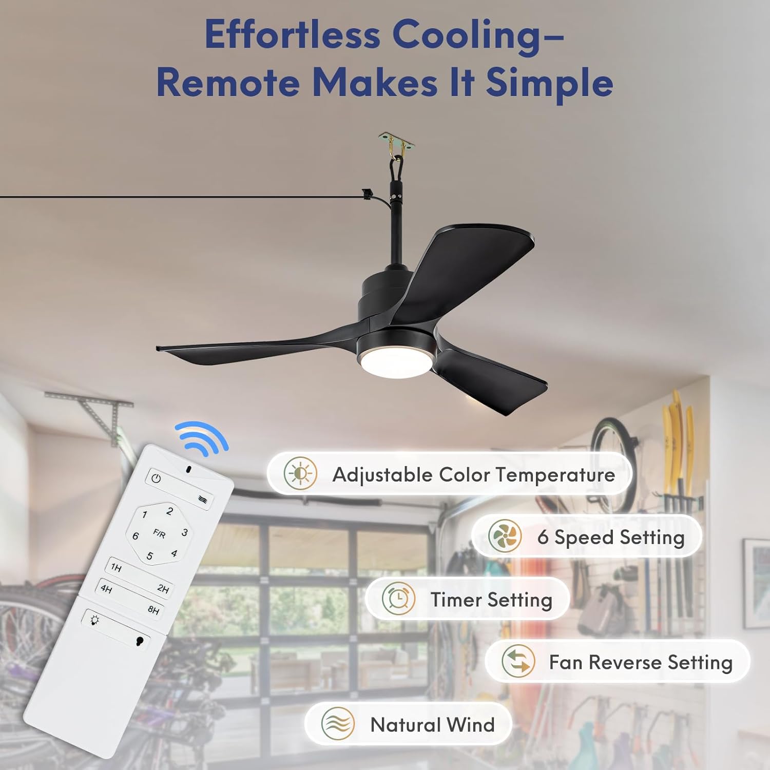 42" Gazebo Fans Outdoor Hanging with Remote Waterproof,Outdoor Ceiling Fan for Patios with Light, Plug in Cord Outlet Hook Wet Rated for Outside Porch, Pergola-Black+20" Downrod