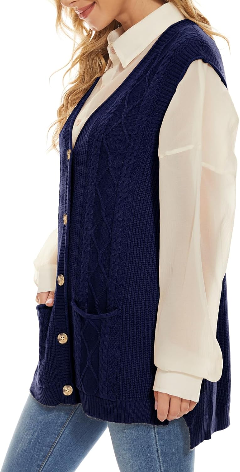 Hyipels Women's Sweater Vest,Long Cable Loose Knitted Sleeveless V Neck Casual Sweaters Tank Top S~XL - Image 4