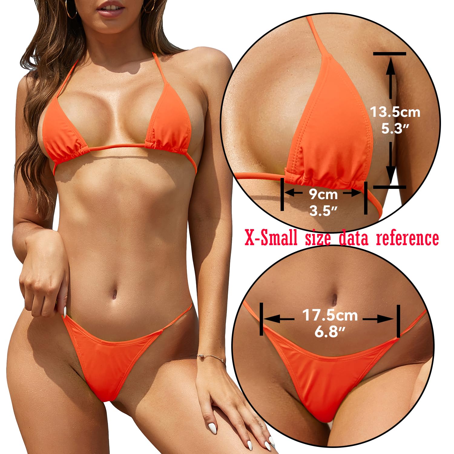 SHEKINI Mujer Dos Piezas Bikini Set Micro Copa Pequeña Triángulo Bikini Top Ties-up Ajustable Bañador de Dos Piezas Tanga Cintura Baja Brasileñas Bikini Bottoms