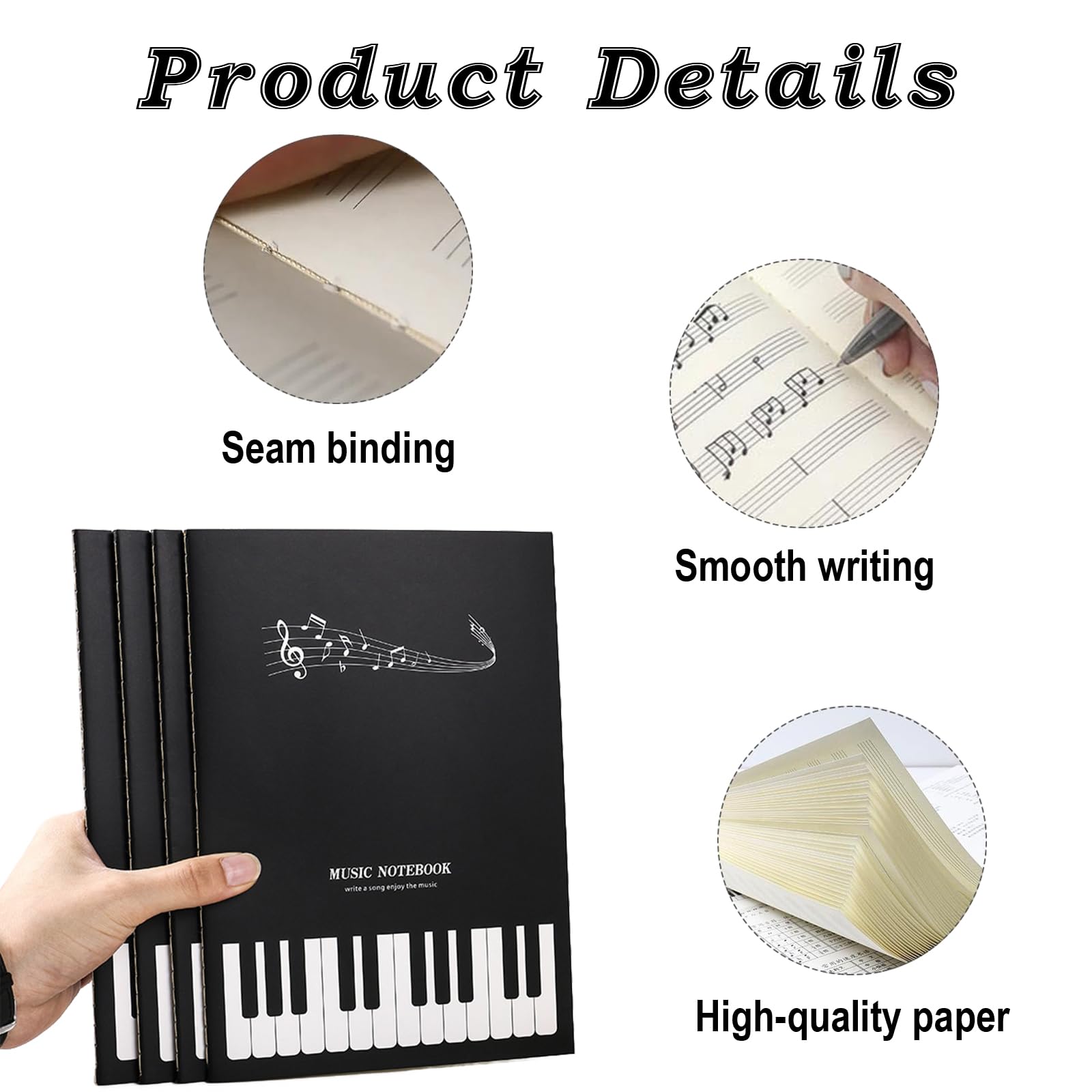 MOLIMOLI Libro de música 8 piezas 185 * 260 mm Regla 14 Cuaderno escolar con 12 bastones 32 hojas Pentagrama Partituras en blanco Folleto para escuelas Instituciones Mujer Hombre Niño