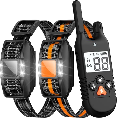 FunniPets Collar de choque para perro, paquete de 2 – Collar de entrenamiento de perro de 3000 pies con control remoto IP67 impermeable E collar