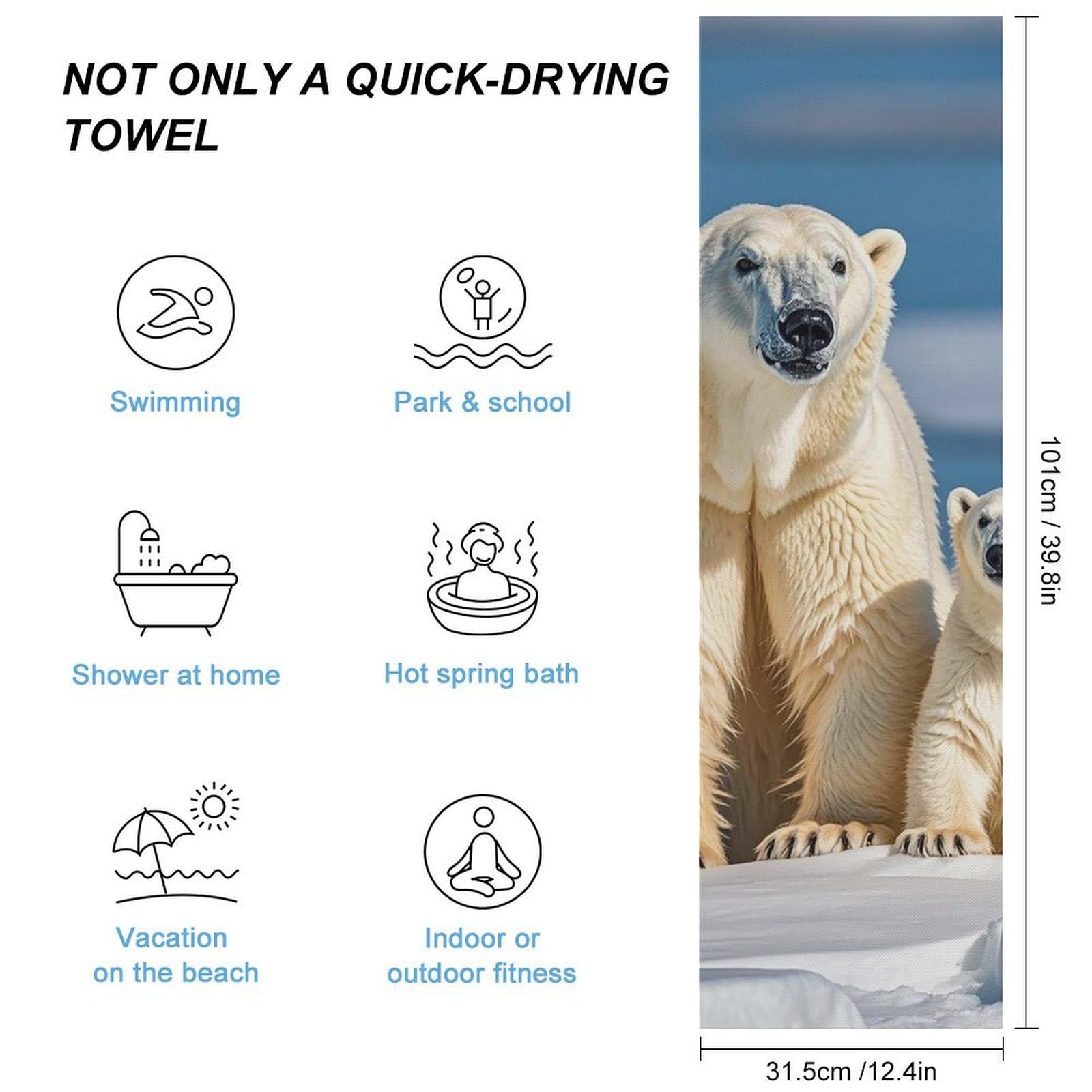 FHESDCW 2 Polar Bears Towel Quick Dry Ice Towels for Hot Weather Breathable Camping Towels Sweat Super Absorbent Bathroom Towel for Gym Yoga Pilates Exercise