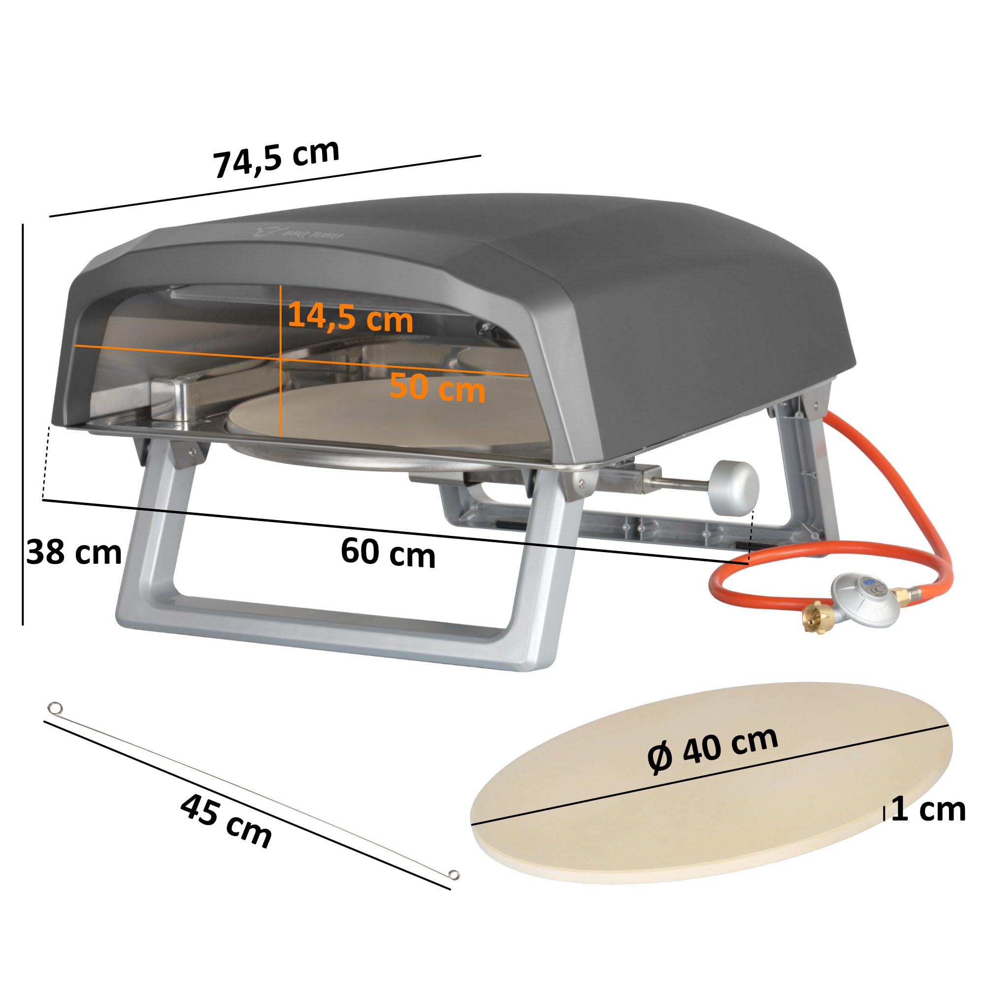BBQ-Toro Gas Pizzaofen mit Drehfunktion | Mobiler Pizza Ofen mit Pizzastein | 8,5 kW | Gasofen, Gasgrill Camping | Ofen 360° Drehbar (Pizzaofen mit rundem Pizzastein)