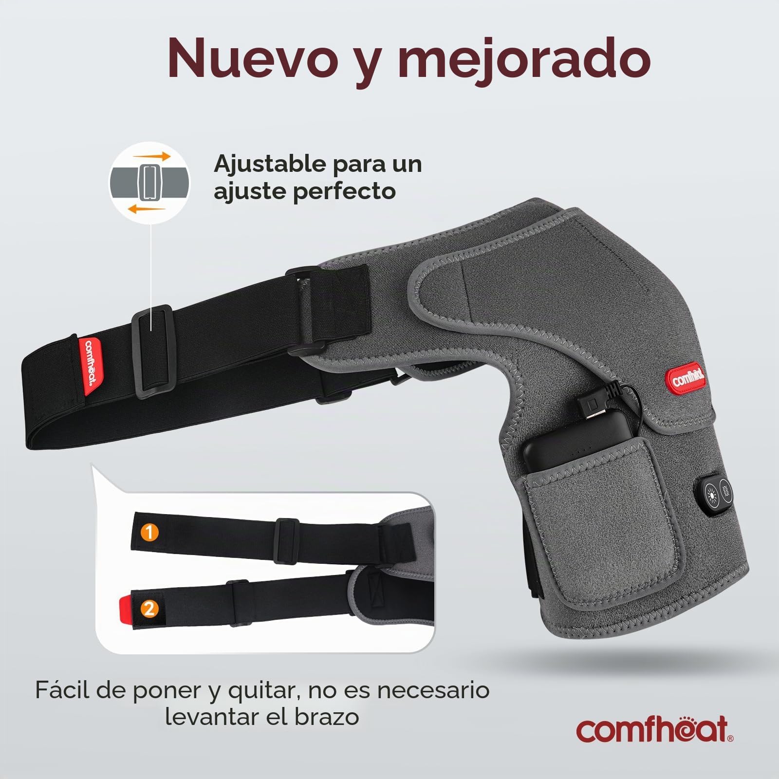 Almohadilla térmica de hombro inalámbrica con masaje vibratorio para alivio del dolor del manguito rotador de hombro congelado, soporte de hombro recargable con calefacción para hombres y
