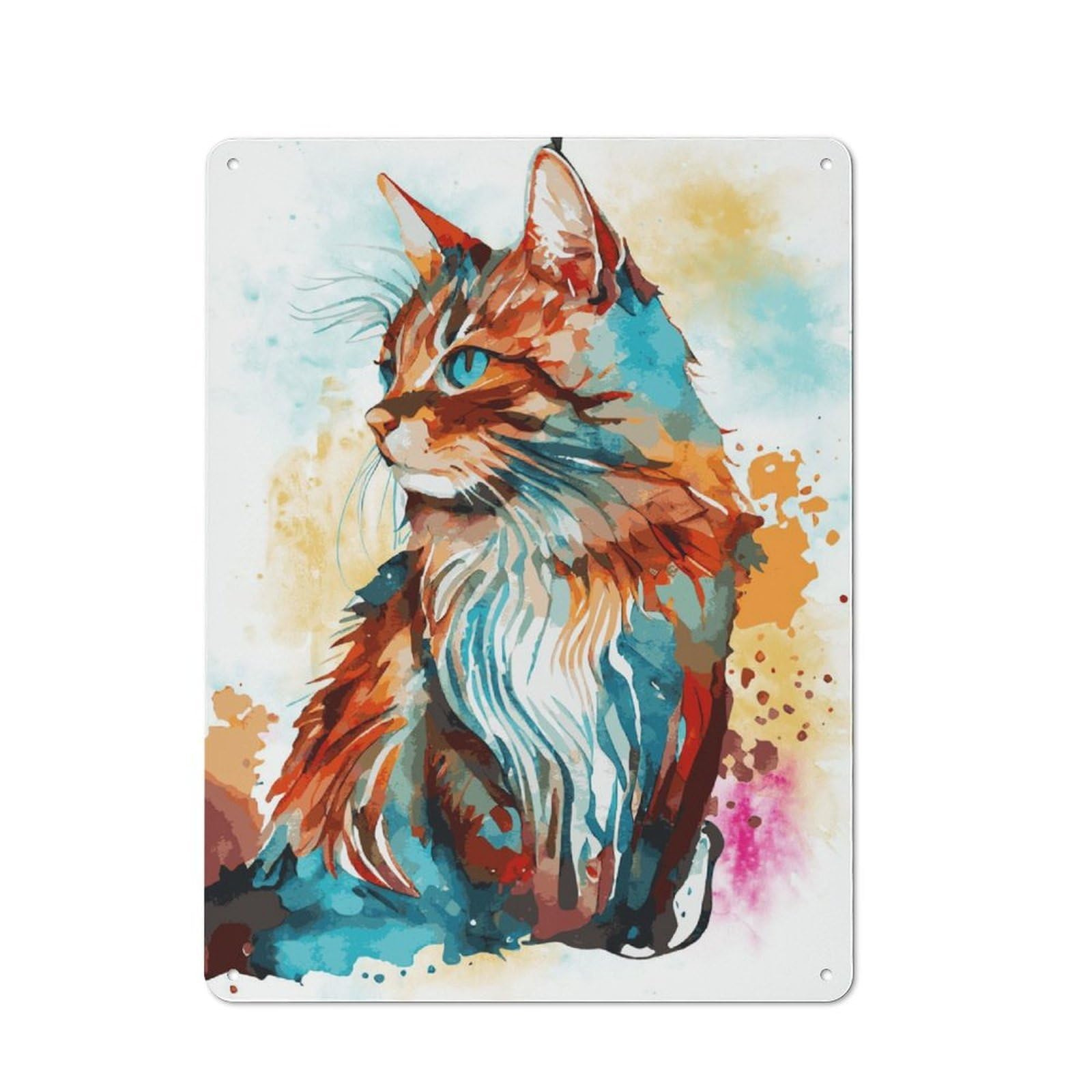 Junmoney Watercolor Bobtail Cat Art Vintage Vintage Tin Sign 40X30cm Featuring Cafe Wall Decor For Coffee Bar, Kitchen, Bistro Or Tea Corner