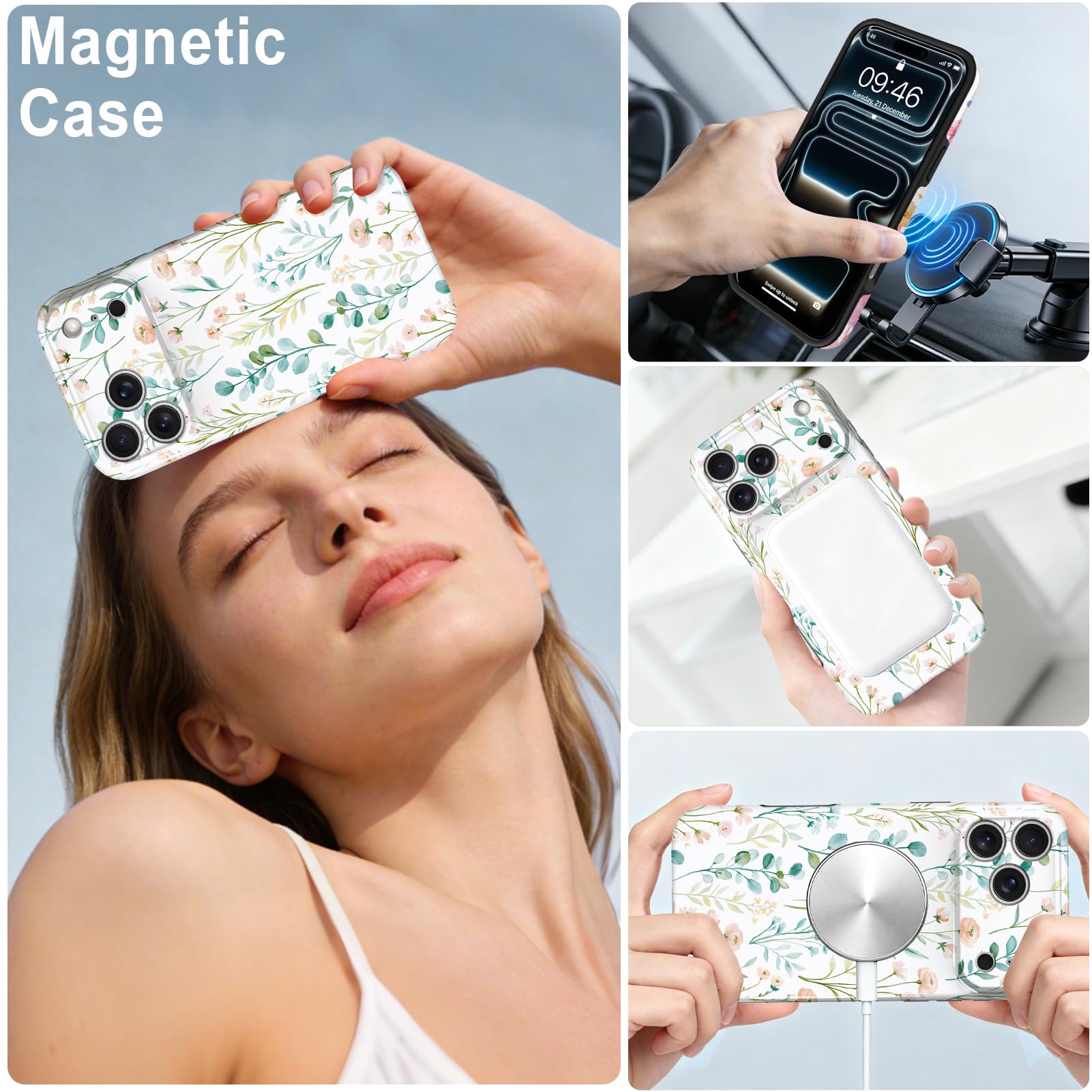 Funda magnética para iPhone 17 Pro, bonito diseño floral bohemio