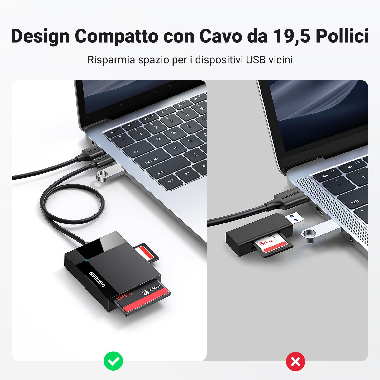 UGREEN USB 3.0 Lettore Schede SD TF CF MS Card Reader 4 in 1 Adattatore per Scheda di Memoria Compatibile con Windows 11 10 iMac PS5 PS4 PS3 Xbox One ECC