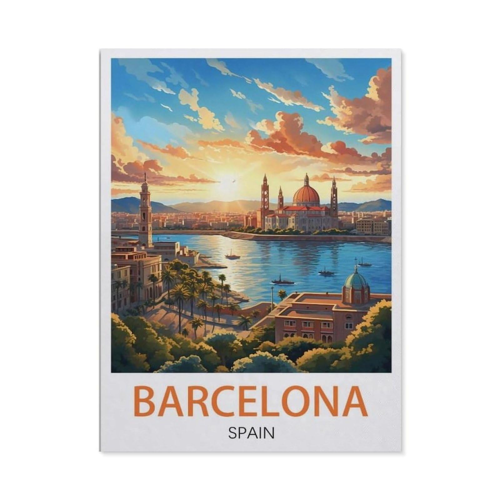 PGCKSK Diamond Painting，Barcelona Spain Vintage Travel Poster，Diamond Painting Art Embroidery Cross Stitch Pictures Gift Wall Decoration(50 x 60 cm/19.68 x 23.62 inches)-AK27