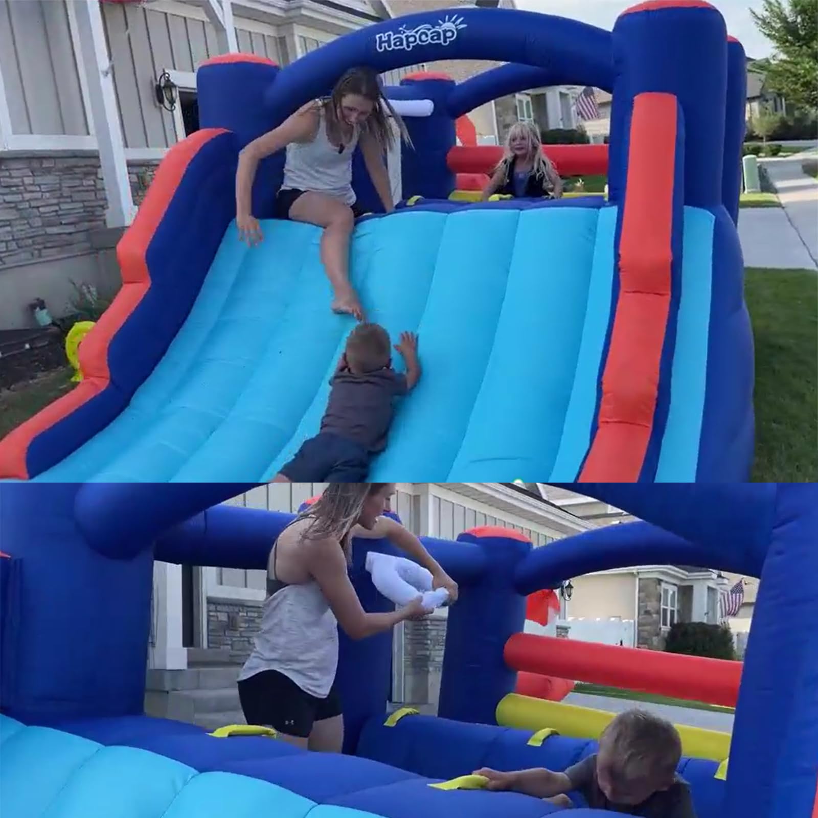 Hüpfhaus mit großer Rutsche für Kinder, 2 Kletterwände,Sprungbereich,BoxthemaGeeignet für 3 bis 8 Jahre,Indoor Outdoor,Kinder Geburtstag Geschenk (550 x 228 x 200 cm)