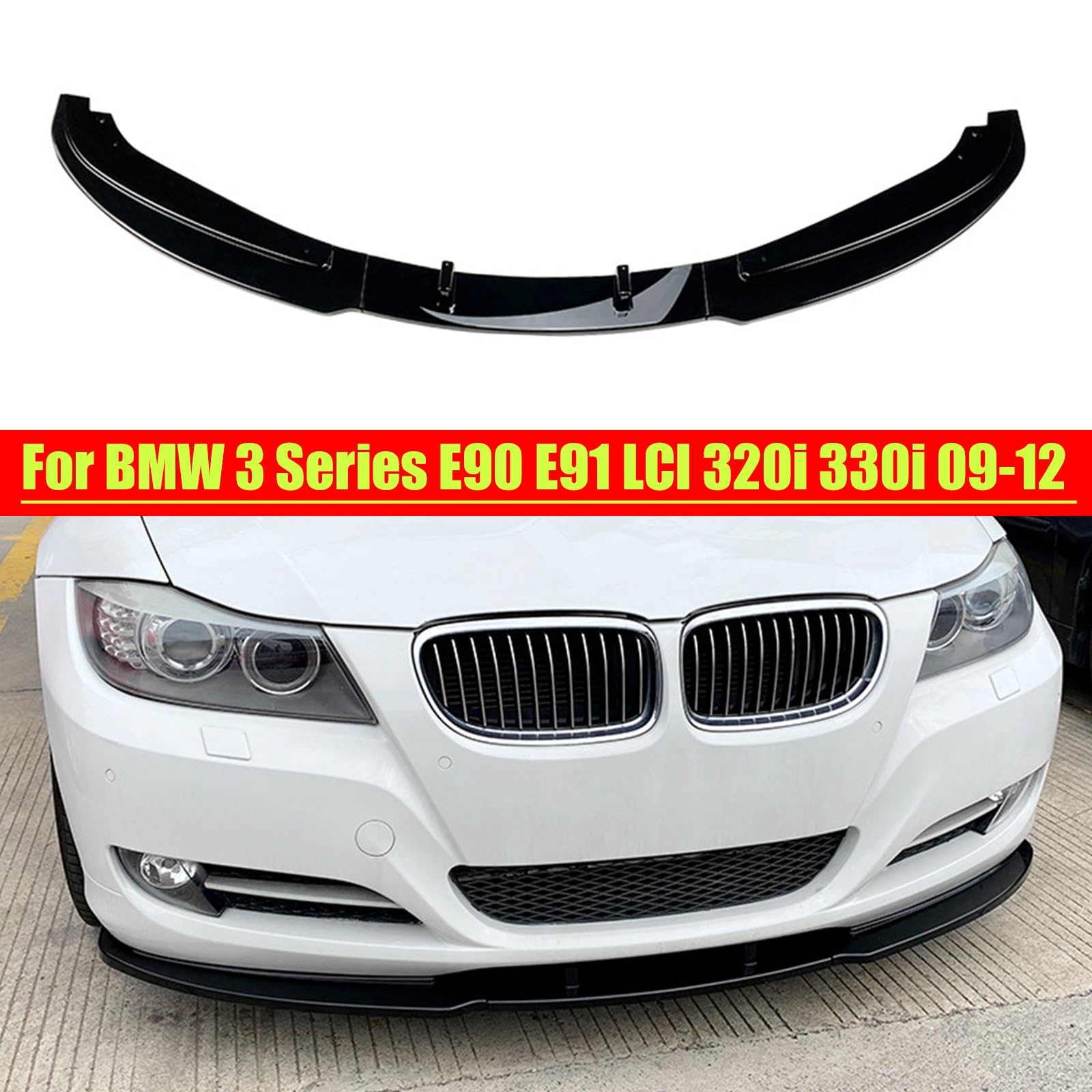 Compatible con BMW Serie 3 E90 E91 Lci Front Splitter Lip Base Modelo 2009-12 Gloss Blk
