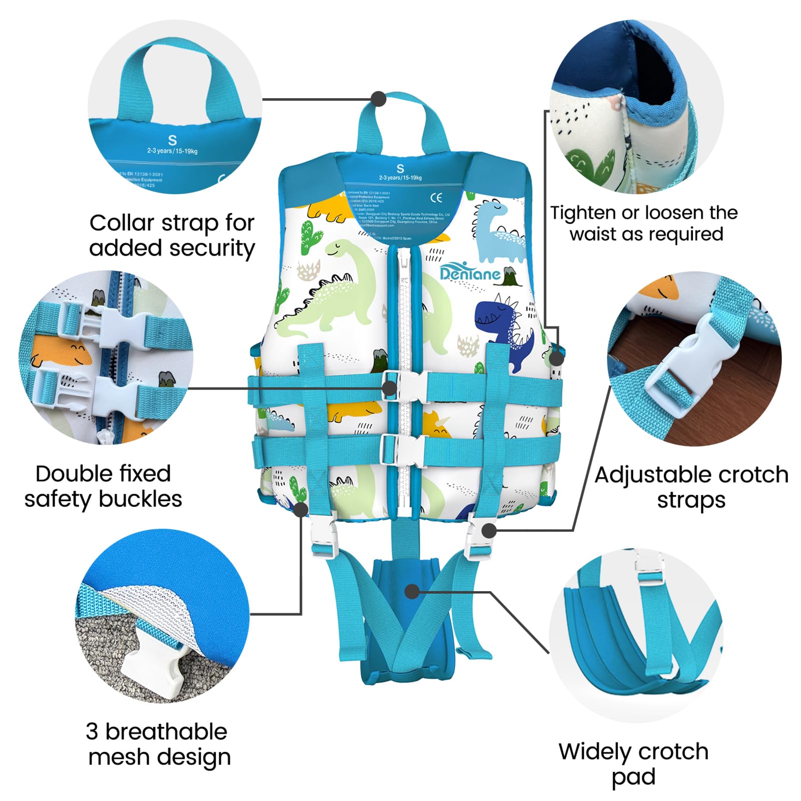 Chaleco de natación Neopreno niños 2-9 años Traje baño entrenamiento Correas Seguridad Ajustables SML 15-40kg