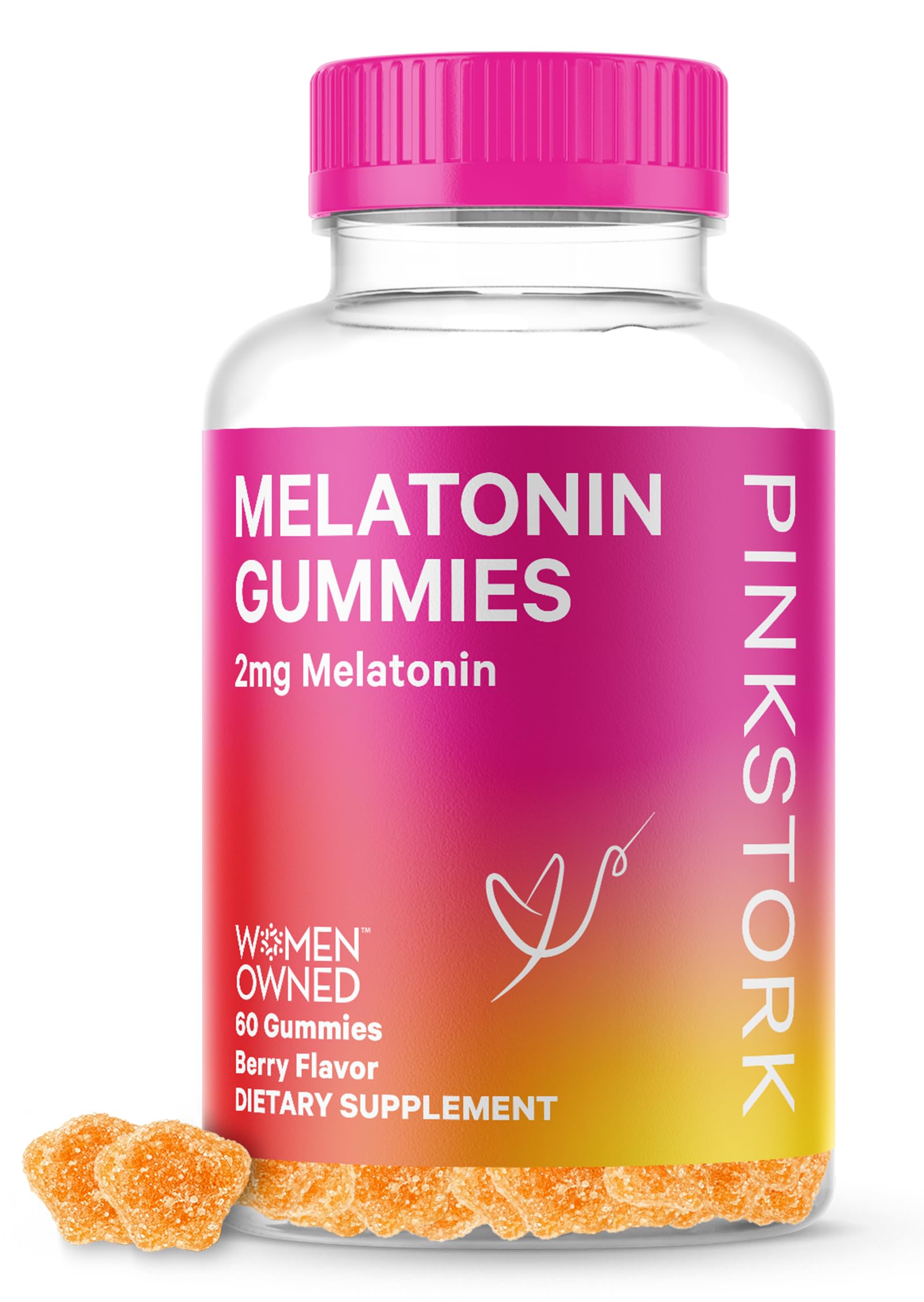 Pink Stork Melatonin Gummies for Occasional Sleep Support - 2 mg Melatonin for Calm & Relaxation - Fall & Stay Asleep - Low-Dose for Pregnant and Breastfeeding Women - 60 Sleep Gummies