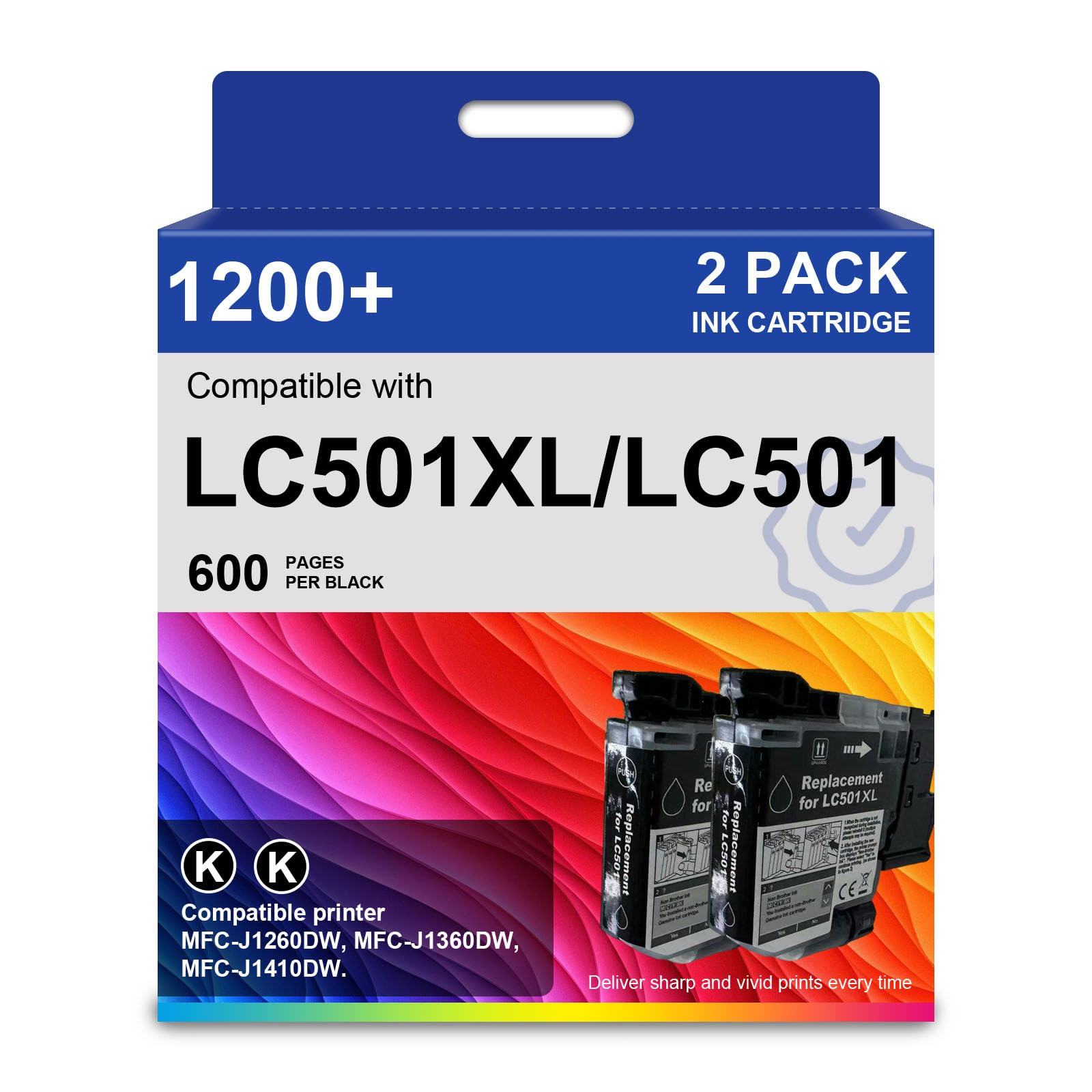 SRITE 2PK LC501XLBK Black Ink Cartridges Compatible for Brother MFC-J1360DW