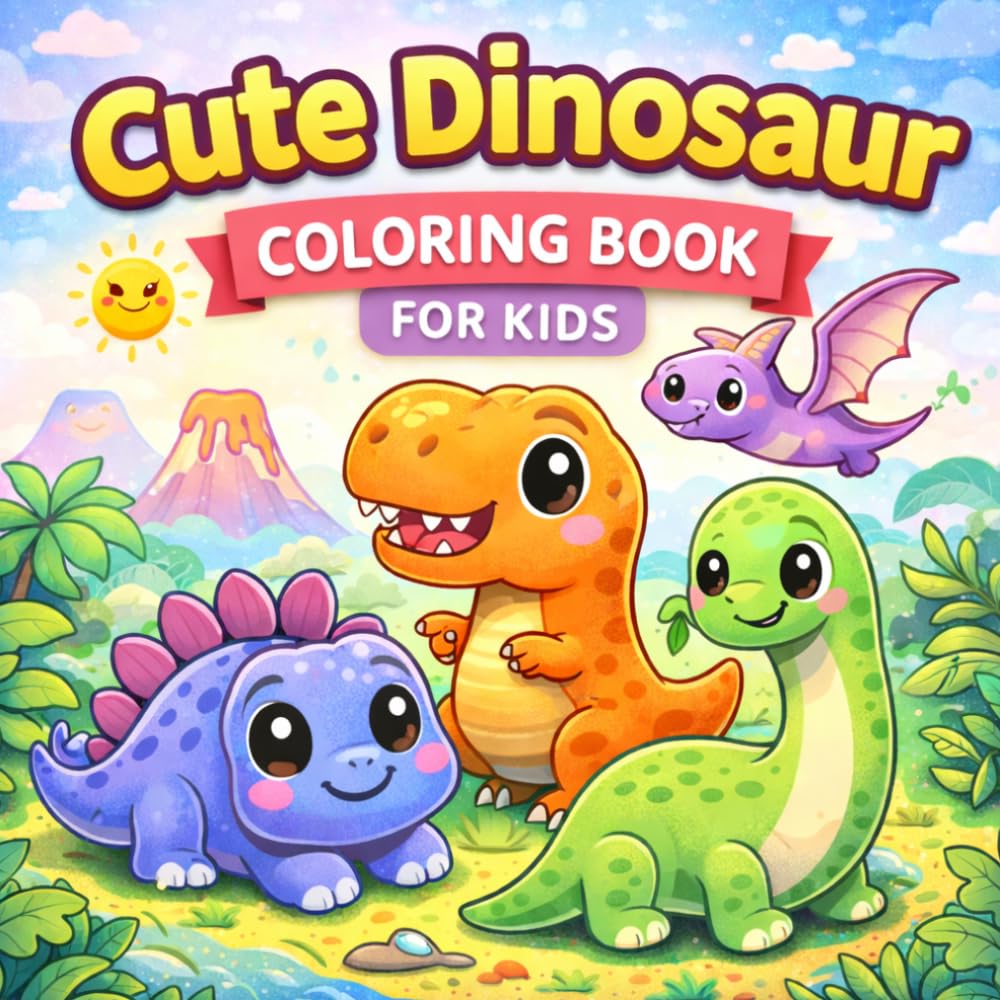 Cute Dinosaurs Coloring Book for Kids: Bold & Easy Dino Adventures – Cute, Fun & Adorable Dinosaurs for Ages 4–8