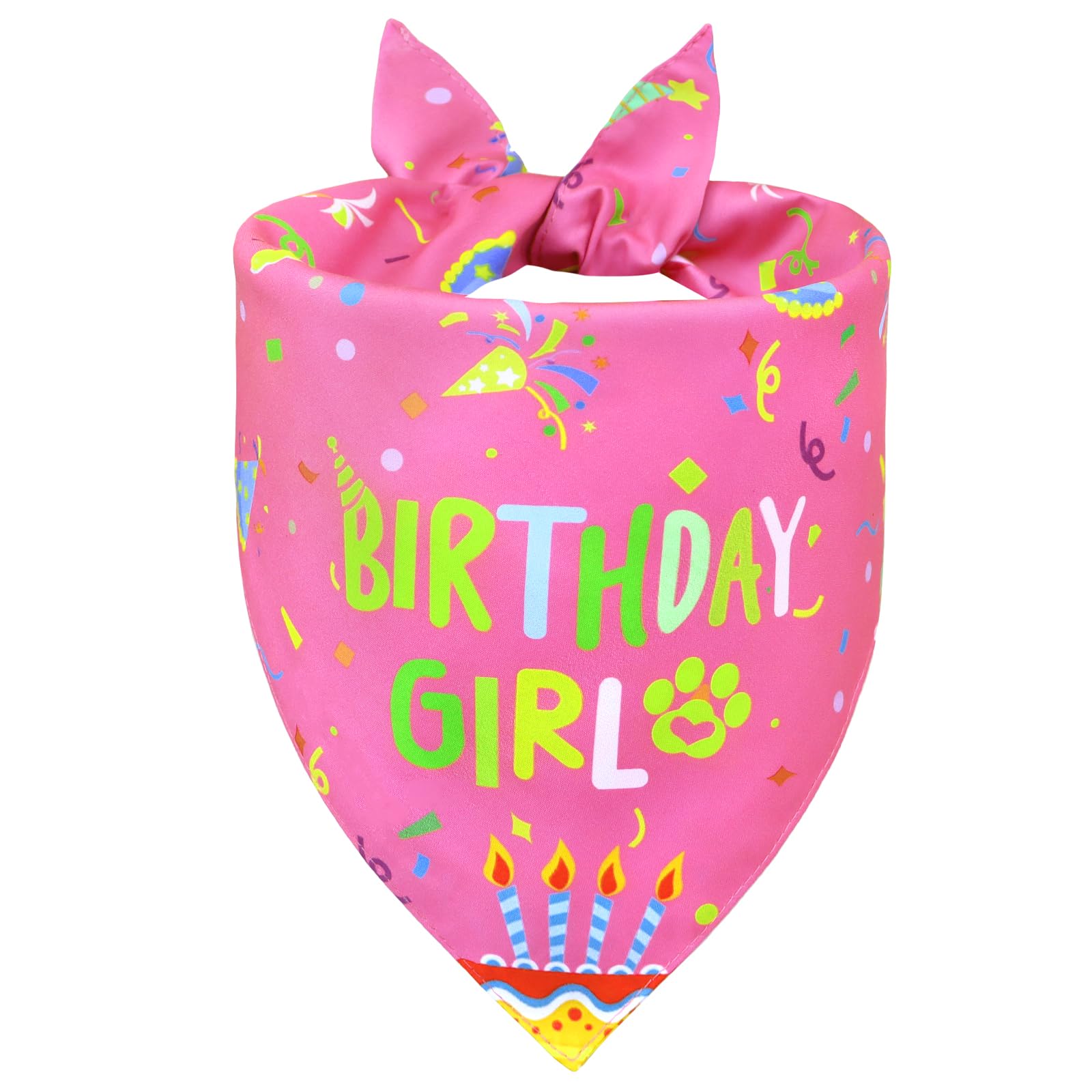 WoffBow Dog Birthday Girl Bandana for Medium Dogs, Reversible Pink Scarf