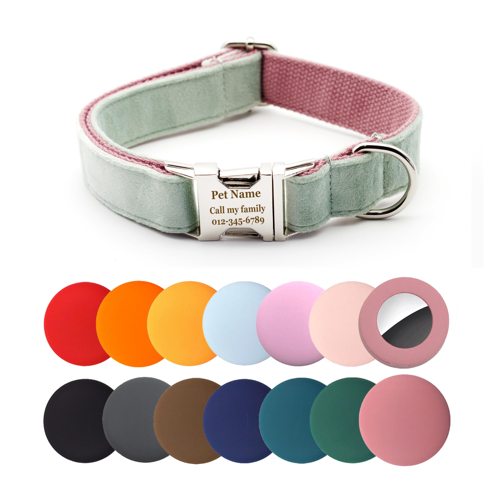 Personalized Dog Collar Thick Velvet (Mint Green)