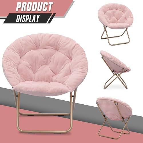 Miniatura 11 de Silla de luna plegable de gran tamaño, grande, suave, perezosa, acogedora, cómoda, de piel sintética, redonda, platillo luna, para adolescentes y