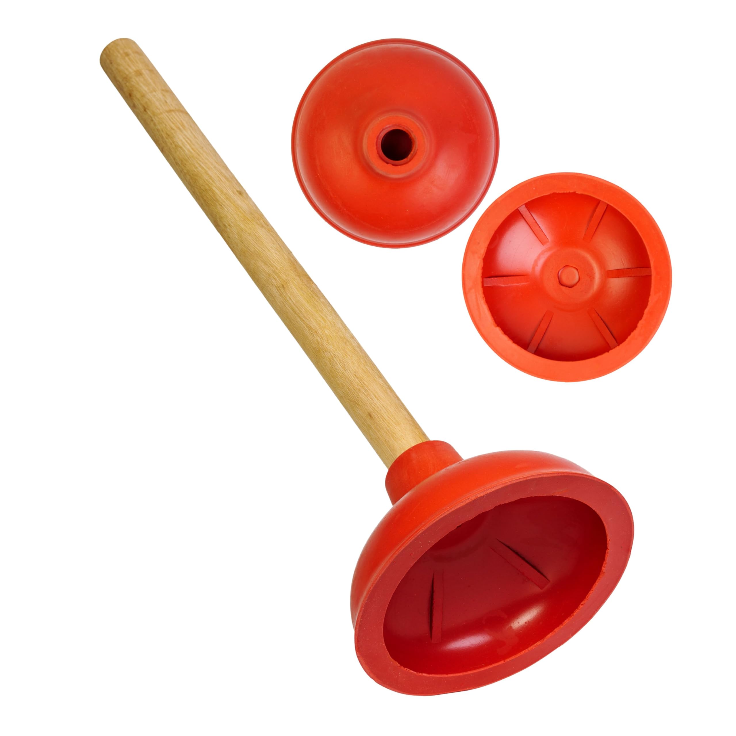 Universal Plunger, Ø 5.12" Diameter Suction Cup for Sink, washbasin, Toilet, Urinal, Shower, Bathtub, Overpressure and underpressure Drain Cleaner with 14.17" Wooden Handle