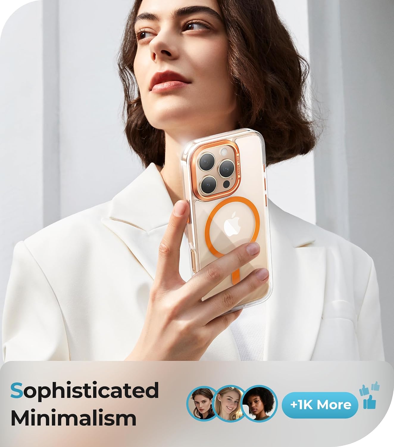  for iPhone 16 Pro Case Clear Orange - Compatible with MagSafe 16 Pro Phone Case, Slim Magnetic Military Grade Shockproof Bumper Cover, Non-Yellowing Transparent with Orange Metallic Accent thumbnail