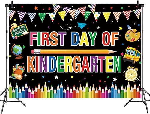 Miniatura 5 de Pancarta de fondo para el primer día de jardín de infantes, grafiti colorido, primer día de escuela, cartel de bienvenida de regreso a clases,