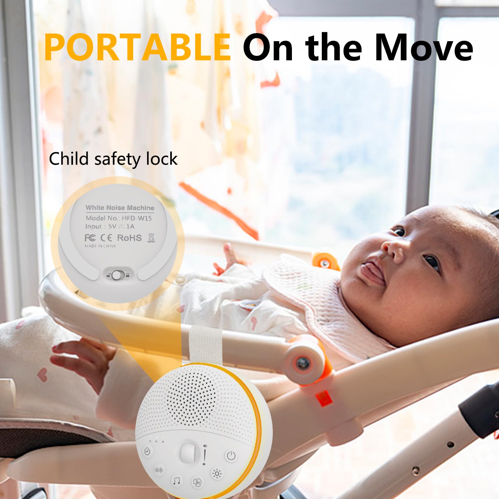 Macchina Rumore Bianco, Ricaricabile USB Rumore Bianco Neonato con Luce Notturna e Blocco Bambini, 21 Suoni per Dormire, Viaggi, Asili Nido, Timer 30/60/90 minuti, volume del suono regolabile