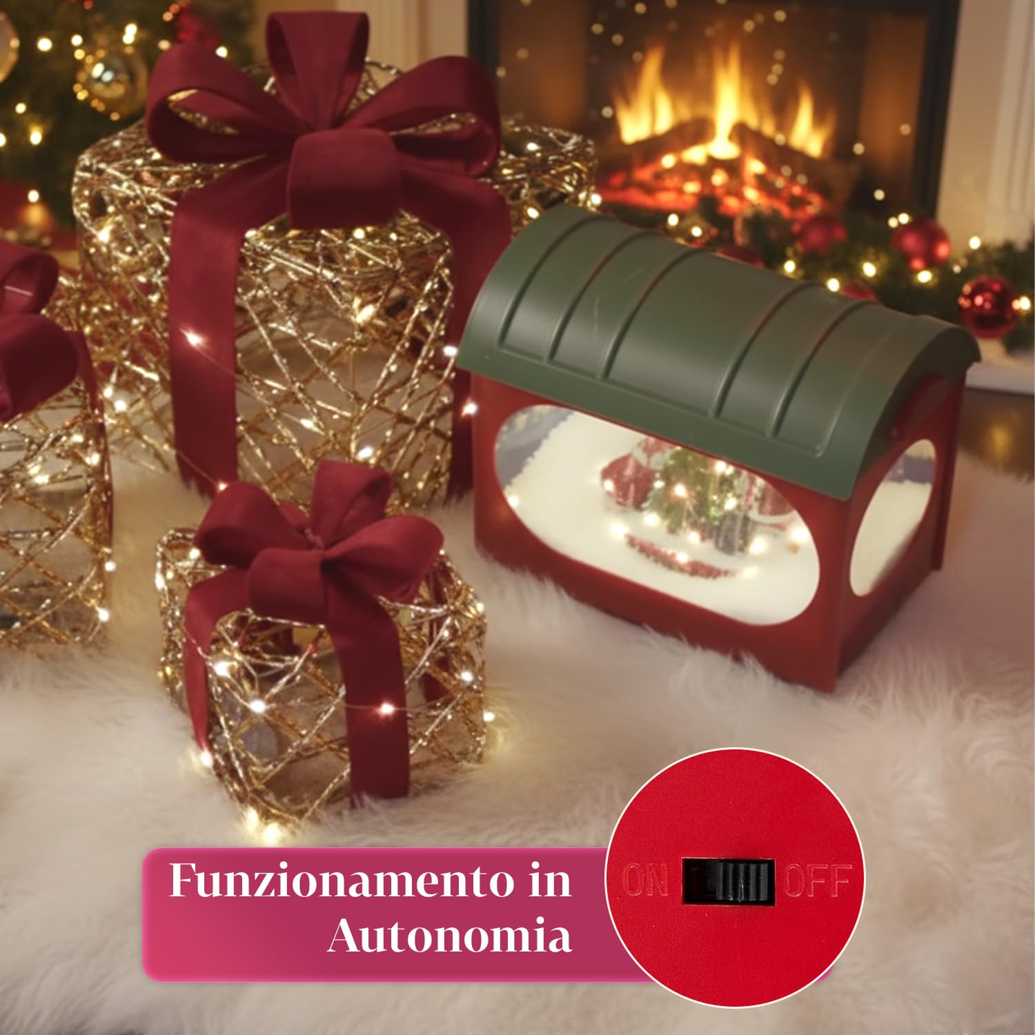 Avilia – Lampione Flash di Natale 160 cm con Musica Movimento Effetto Neve e Luci LED per Addobbi Natalizi da Esterno e Interno, Atmosfera Magica con Luce Calda e Design Fiabesco