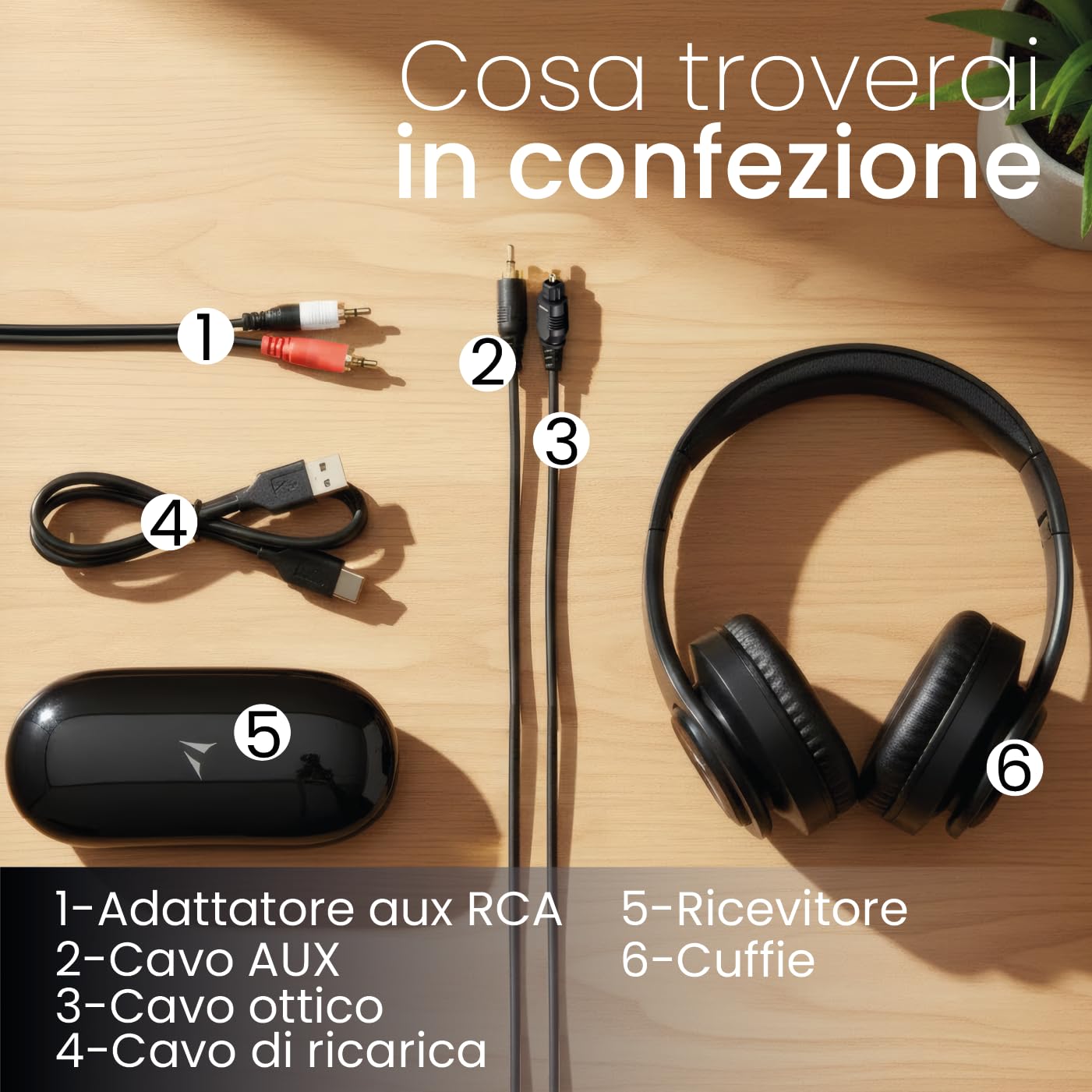 TECHMADE Cuffie Wireless per TV - Ricezione Fino a 30m - Facili da Configurare, Connessione UHF con Ricevitore - Include Adattatore e Cavo AUX, Ottico e Ricarica - Per Adulti, Anziani o Ipoudenti