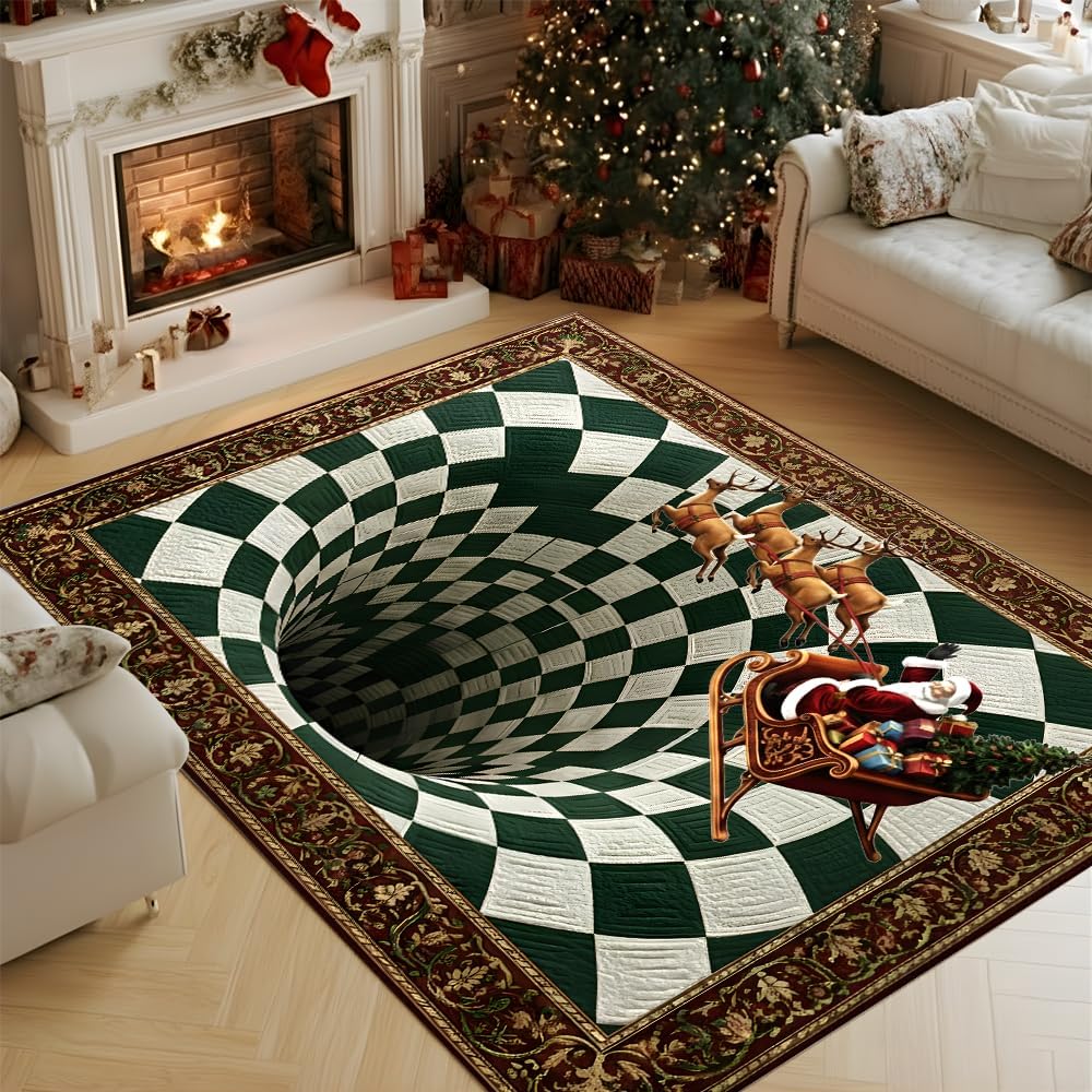 Amazon.com: Personalized Christmas 3D Area Rug – Santa Optical Illusion ...