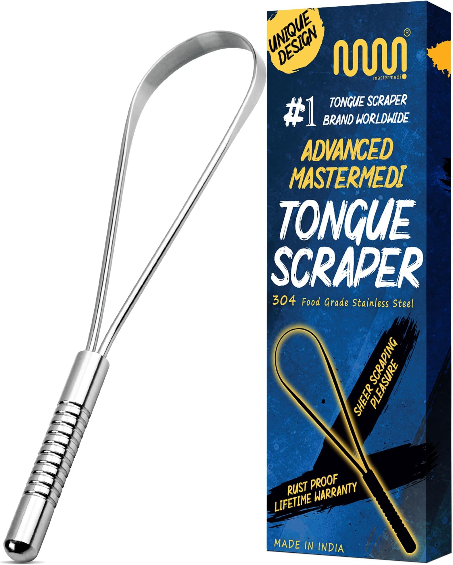 – MasterMedi Tongue Scraper, Bad Breath Treatment for Adults & Kids, Medical Grade 100% Stainless Steel Tongue Scrapers for Oral Care, Easy to Use Tongue Cleaner with Ergonomic Design for Hygiene