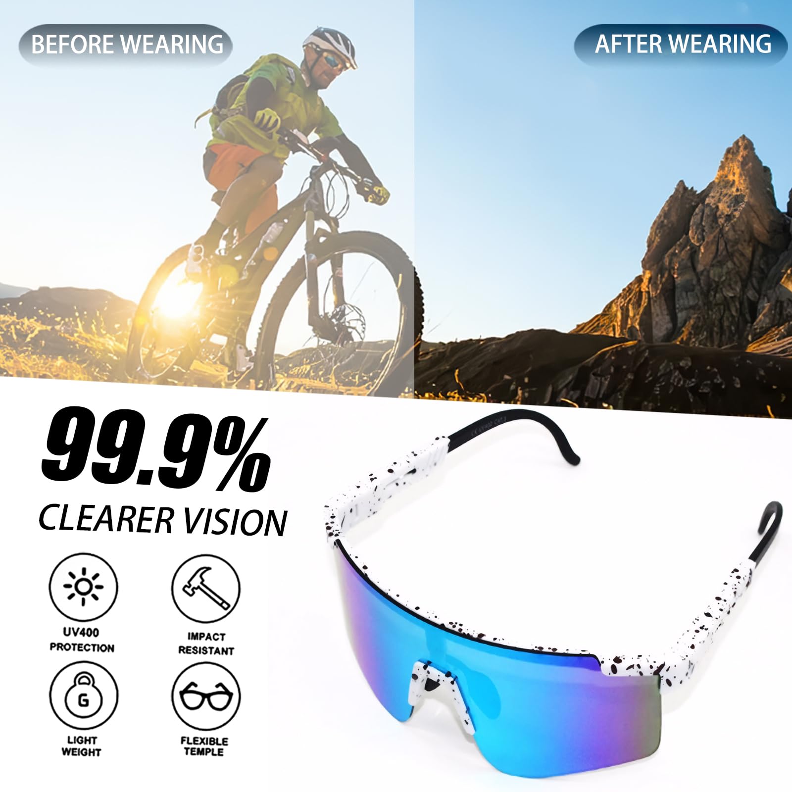 Occhiali Ciclismo Uomo e Donna, Occhiali da Sole Sportivi Protezione UV400, Occhiali Veloci per Equitazione, Sci, Escursioni, Pesca, Regalo per la Festa del Papà