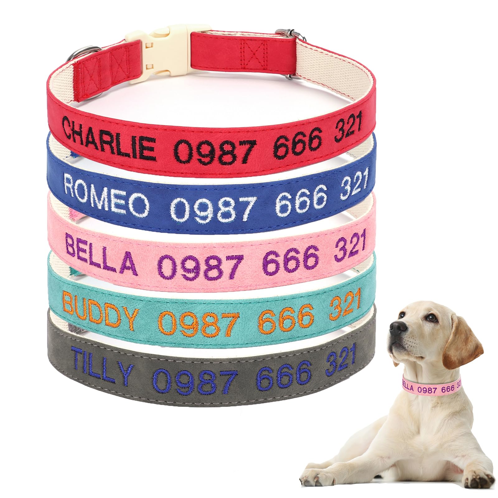 Breathable Soft Leather Pad Dog Collar, Embroidered Custom Name and Phone Number, Durable &Comfortable Collar,Adjustable Pet Collar for Small, Medium and Large Dog Collars,Christmas Pet gift — image 1