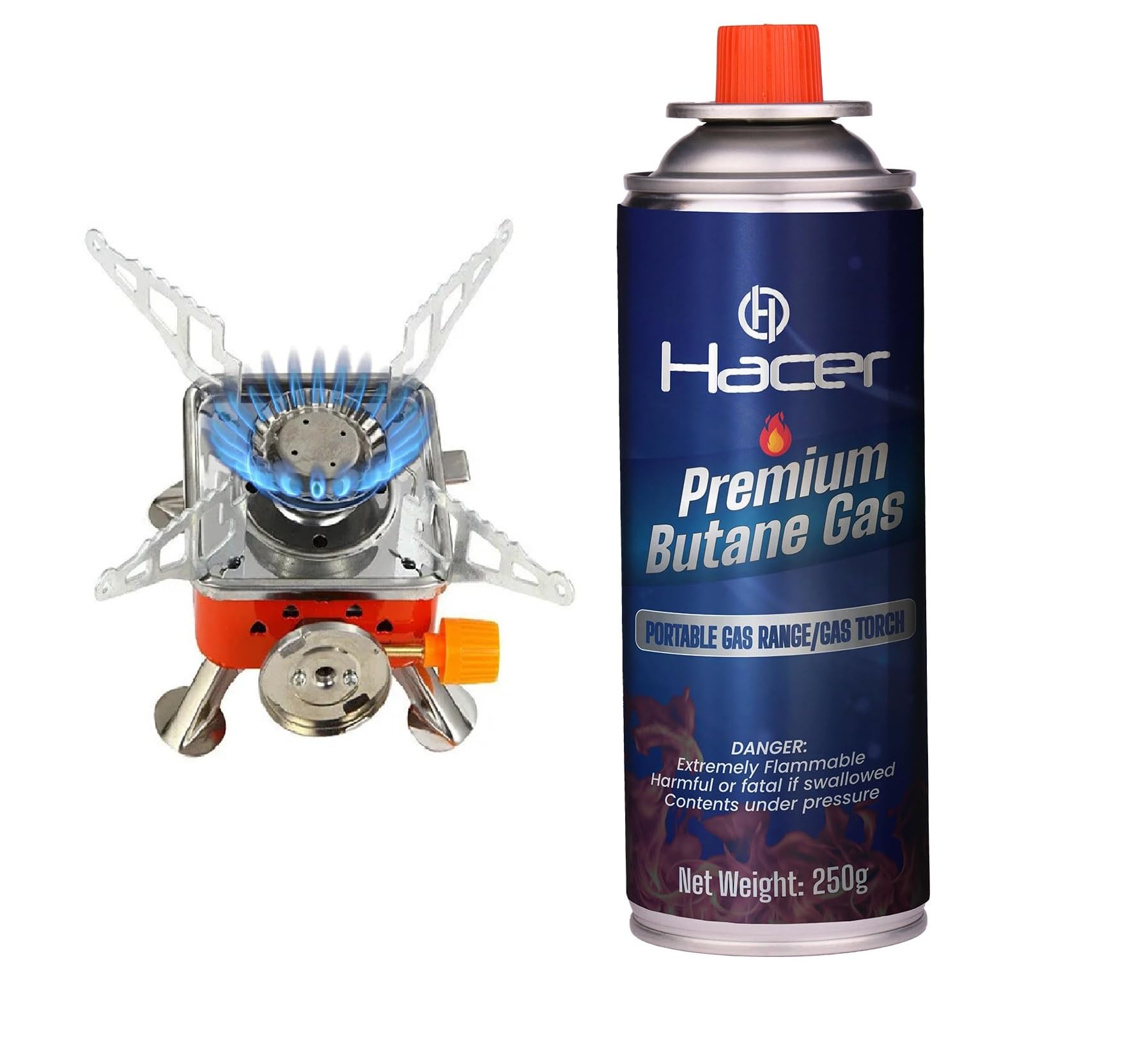 Hacer Portable Camping Gas Stove & Butane Gas Can Combo Set Ultra Light Foldable Furnace and High Pressure Flame Liquefied Refill Canister Kit for Picnic Cooking (1 Butane Gas Can + 1 Gas Stove) (B0DCYW5HT1) Amazon Price History, Amazon Price Tracker