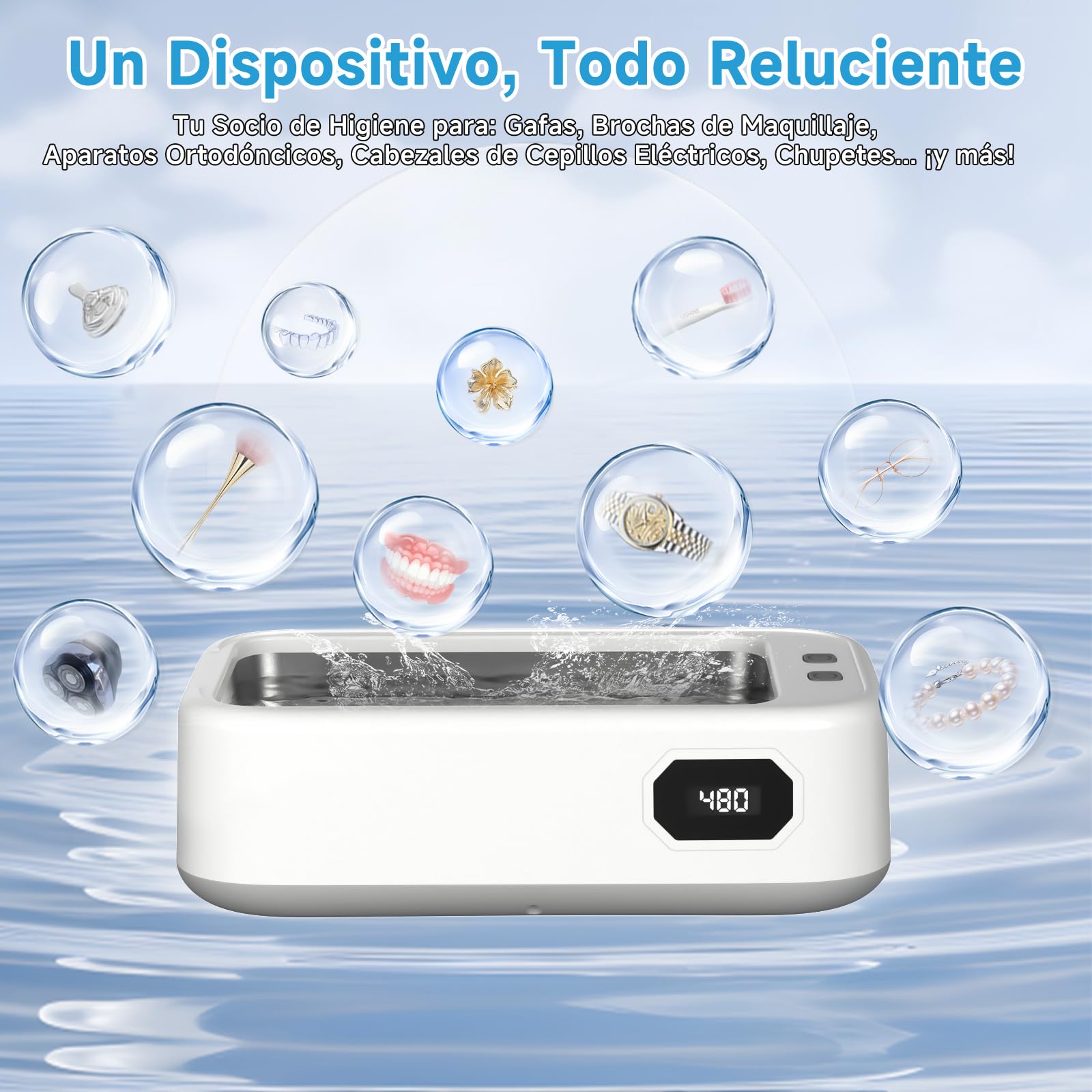 limpiador ultrasonidos 49kHz 640ml, ultrasonic cleaner digital 5 modos | portátil ultrasonidos limpieza para gafas, joyas, dentaduras