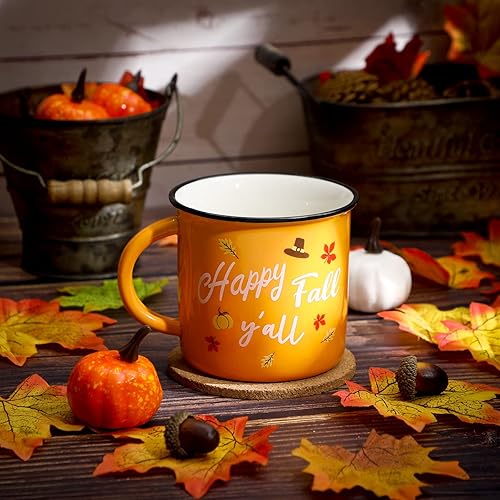 Miniatura 2 de 2 tazas de café otoñales Happy Fall Y'all Camper, taza de cerámica de Acción de Gracias, tazas de café de calabaza, tazas de café de 14 onzas de