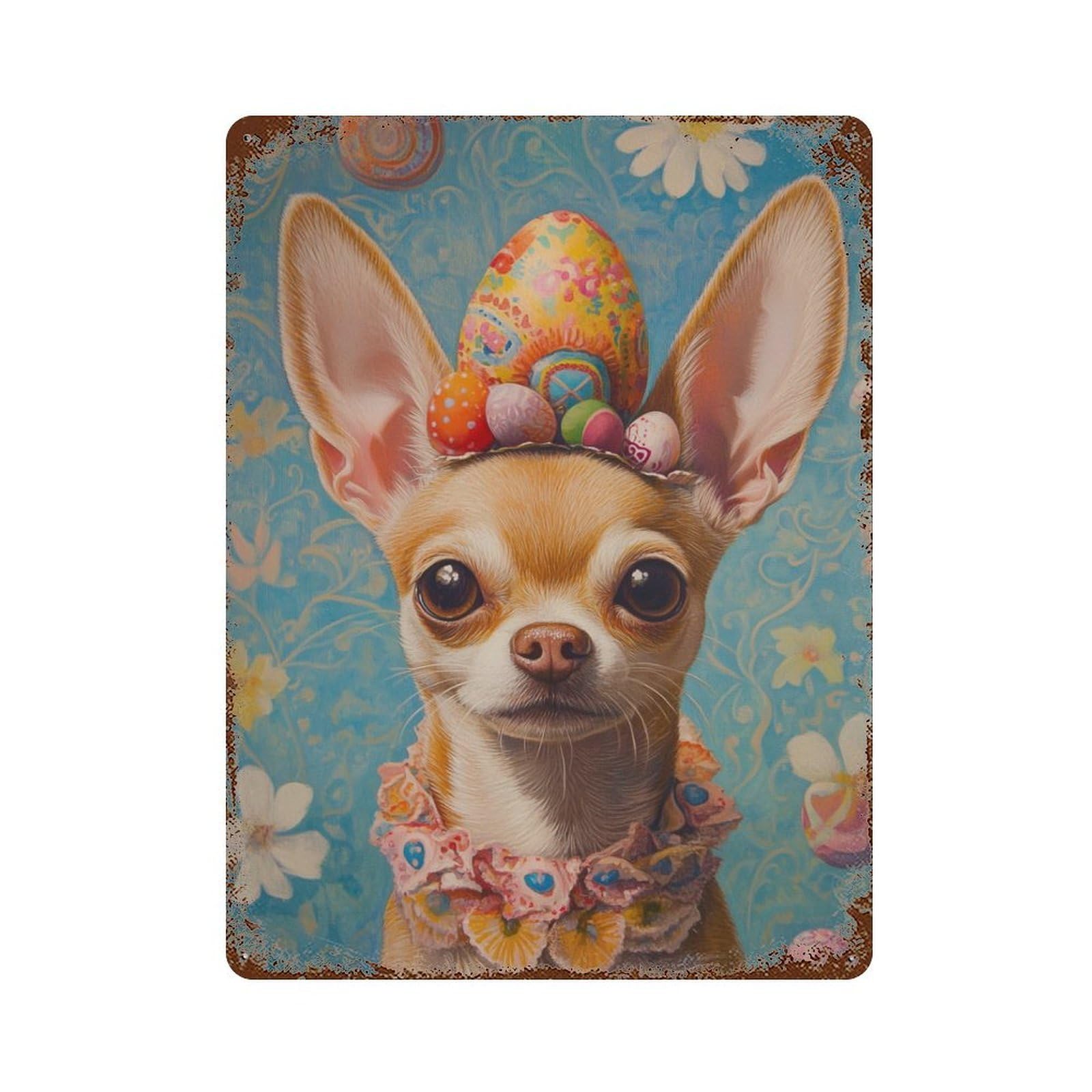 Easter Chihuahua with Eggs Rustic Tin Plaque 15.7"x11.8", Classic Wall Plaque for Garage, Pub Or Kitchen