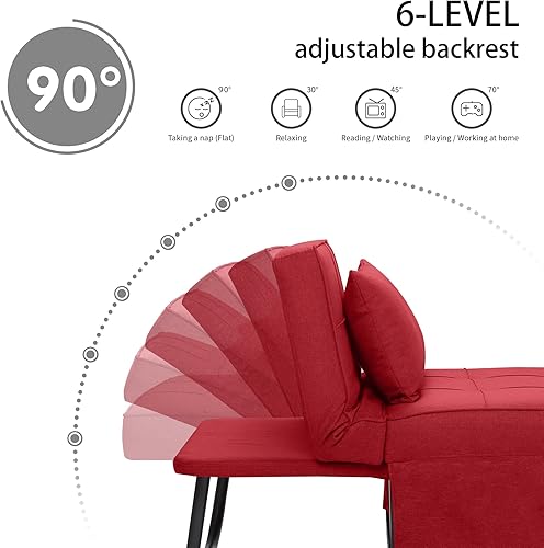 Miniatura 28 de Sofá cama estilo otomana plegable multifuncional 4 en 1, de lino transpirable, con silla convertible moderna de respaldo ajustable, para sala de